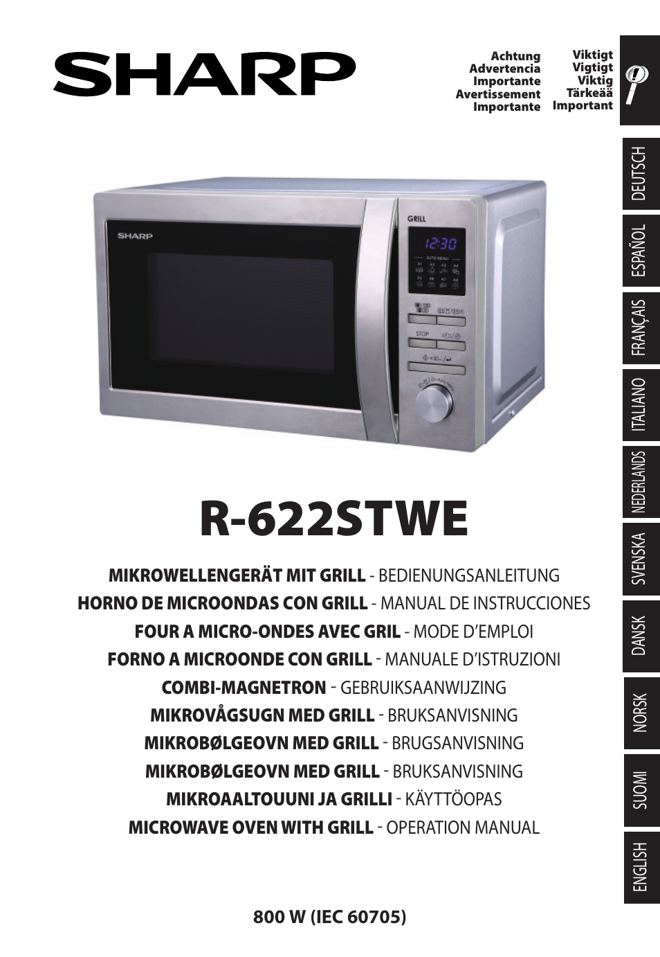 Sharp R-622STWE Four à micro-ondes gril User Manual | 266 pages