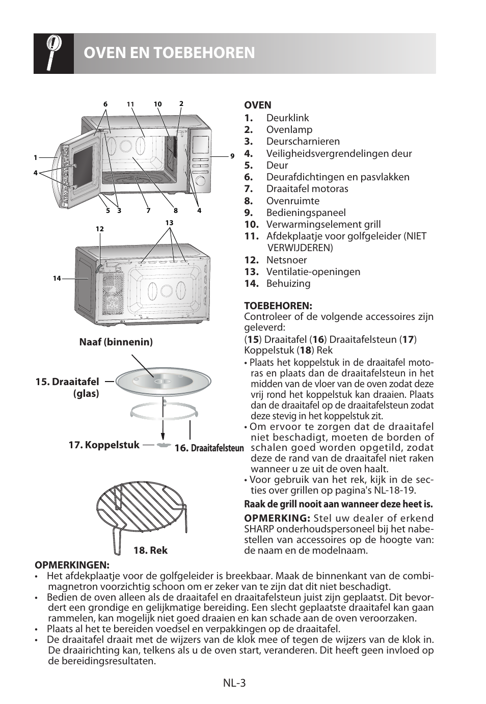 Oven en toebehoren, Nl-3 | Sharp R-622STWE Four à micro-ondes gril User Manual | Page 110 / 266