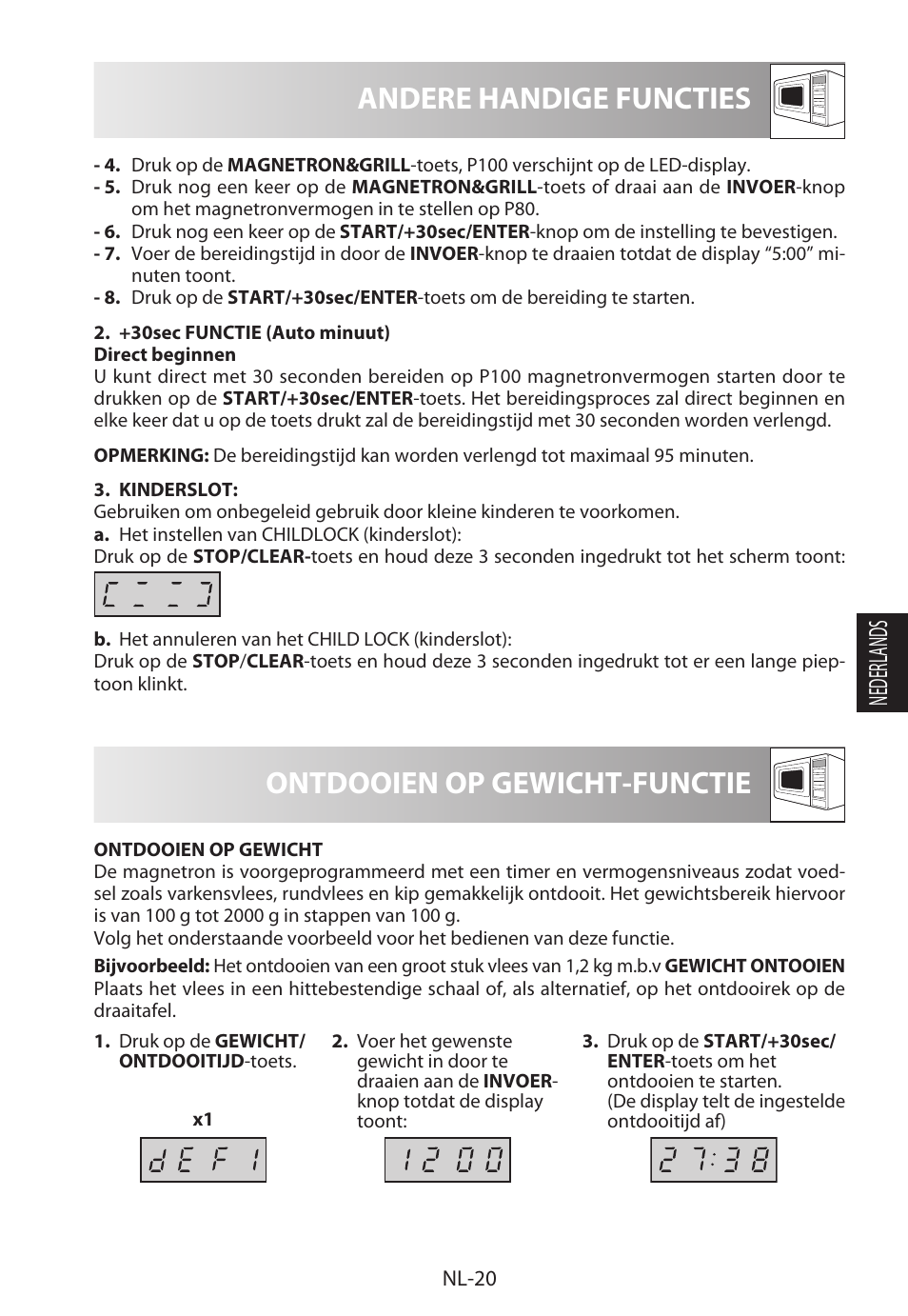 Ontdooien op gewicht-functie, Andere handige functies, Nederlands | Sharp R-622STWE Four à micro-ondes gril User Manual | Page 127 / 266