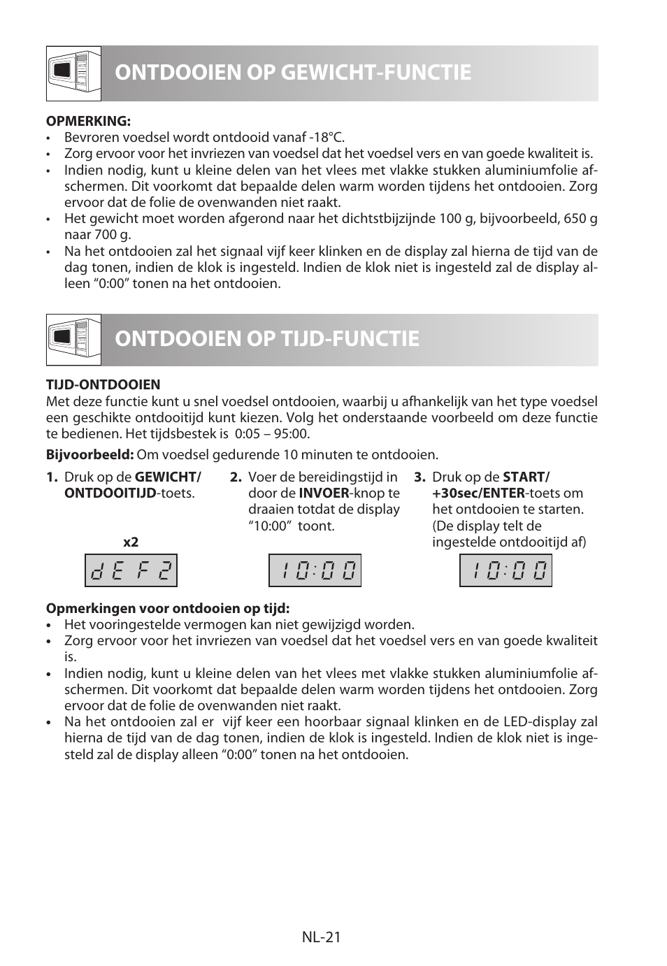 Ontdooien op gewicht-functie, Ontdooien op tijd-functie | Sharp R-622STWE Four à micro-ondes gril User Manual | Page 128 / 266