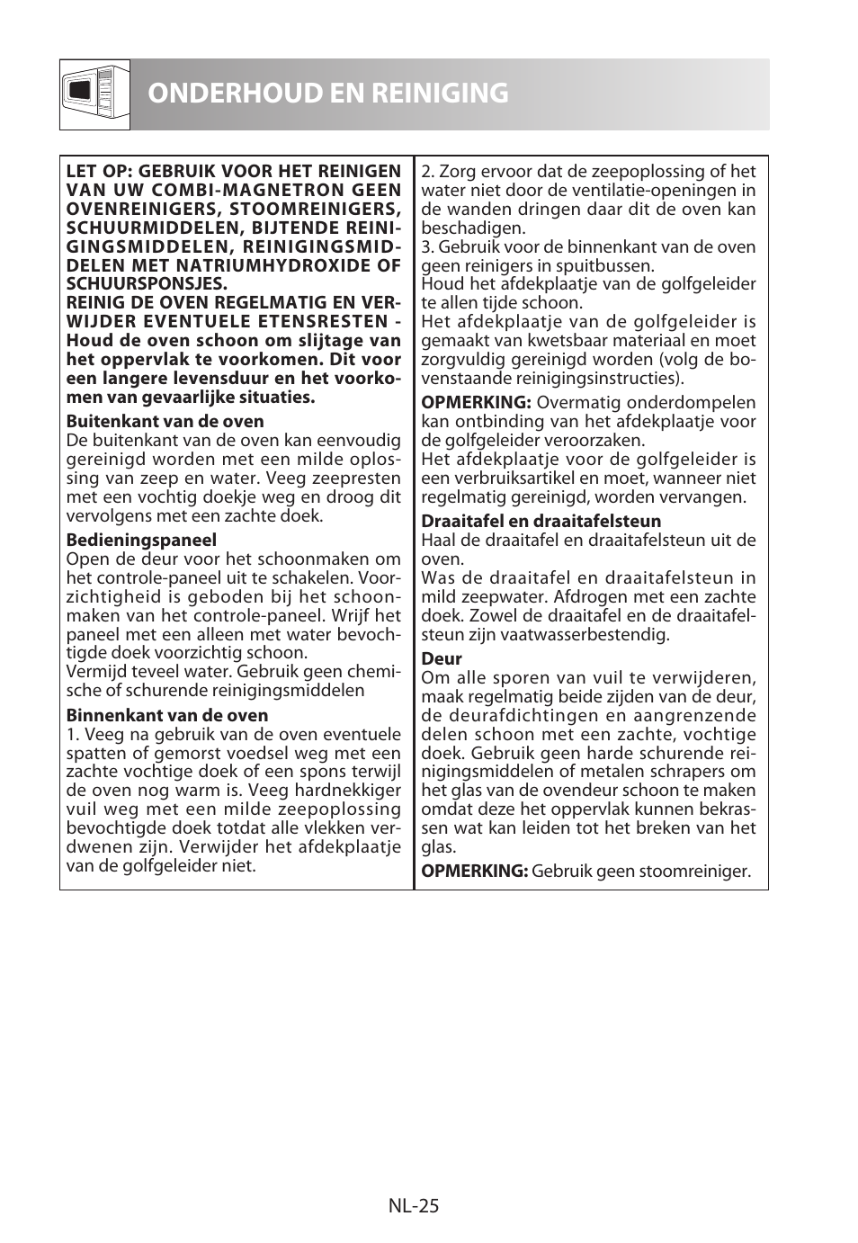 Onderhoud en reiniging | Sharp R-622STWE Four à micro-ondes gril User Manual | Page 132 / 266