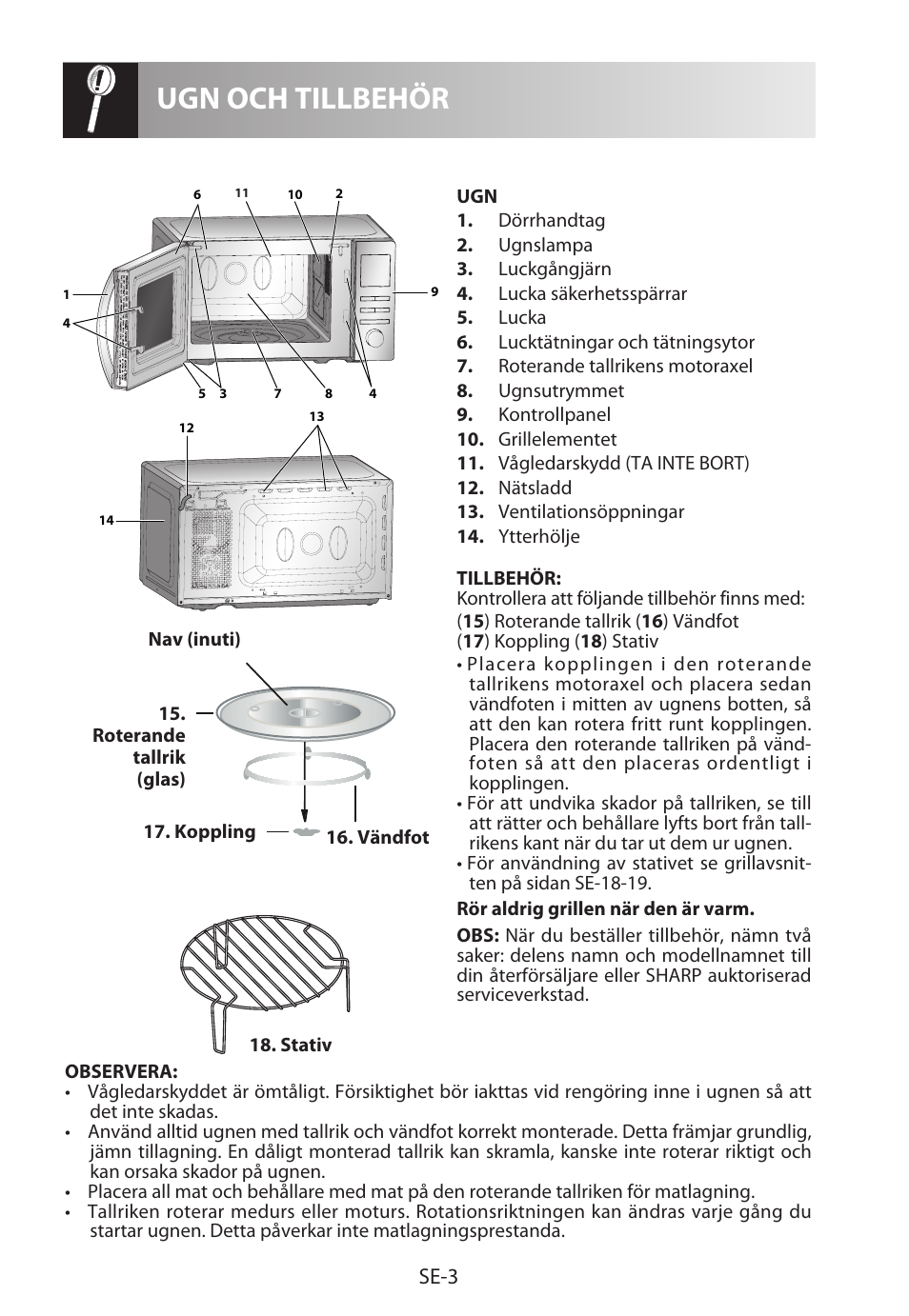 Ugn och tillbehör, Se-3 | Sharp R-622STWE Four à micro-ondes gril User Manual | Page 136 / 266