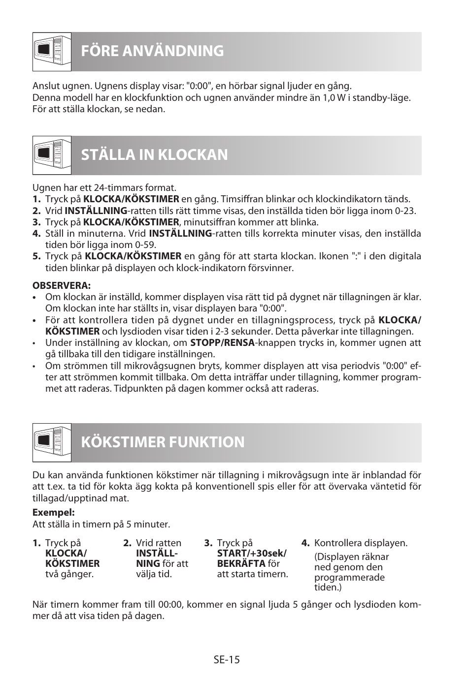 Före användning ställa in klockan, Kökstimer funktion | Sharp R-622STWE Four à micro-ondes gril User Manual | Page 148 / 266