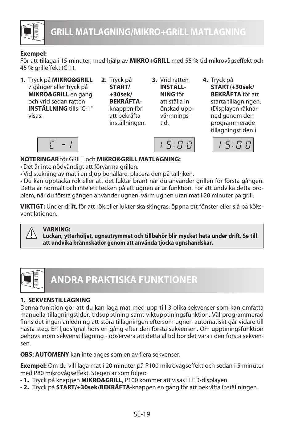 Grill matlagning/mikro+grill matlagning, Andra praktiska funktioner | Sharp R-622STWE Four à micro-ondes gril User Manual | Page 152 / 266
