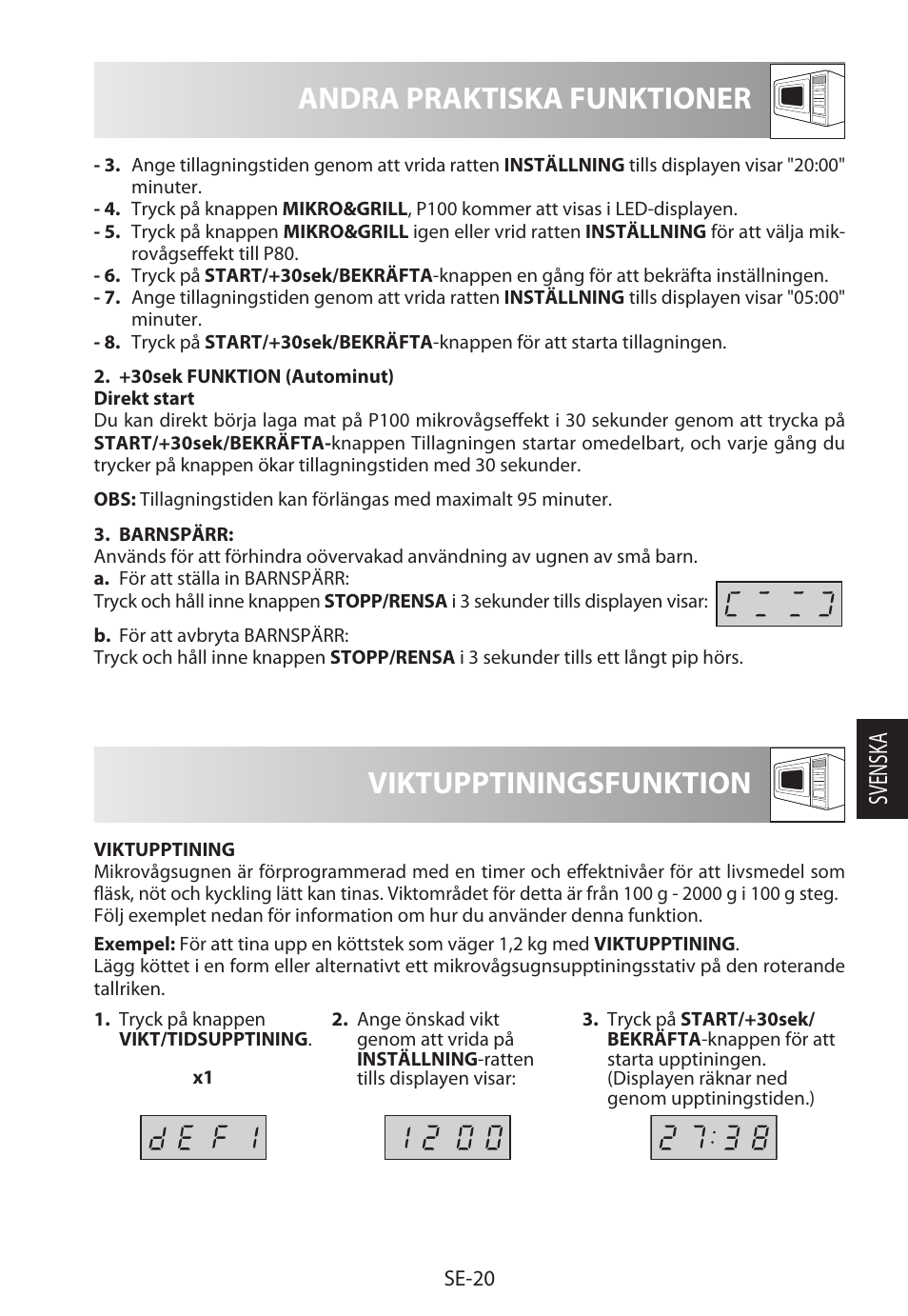 Viktupptiningsfunktion, Andra praktiska funktioner, Svensk a | Sharp R-622STWE Four à micro-ondes gril User Manual | Page 153 / 266