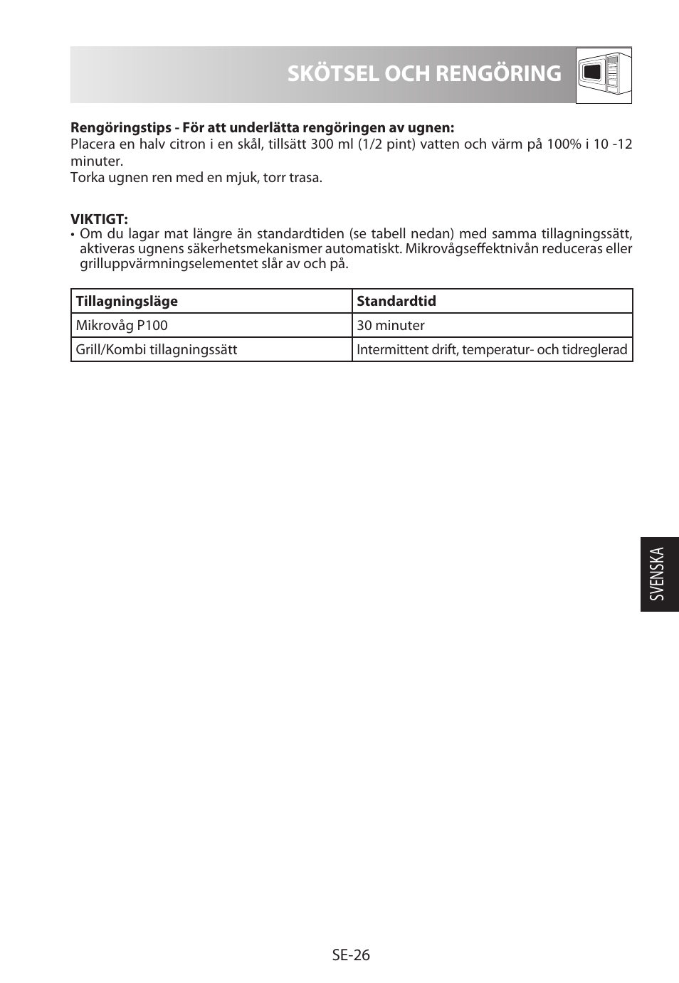 Skötsel och rengöring, Svensk a | Sharp R-622STWE Four à micro-ondes gril User Manual | Page 159 / 266