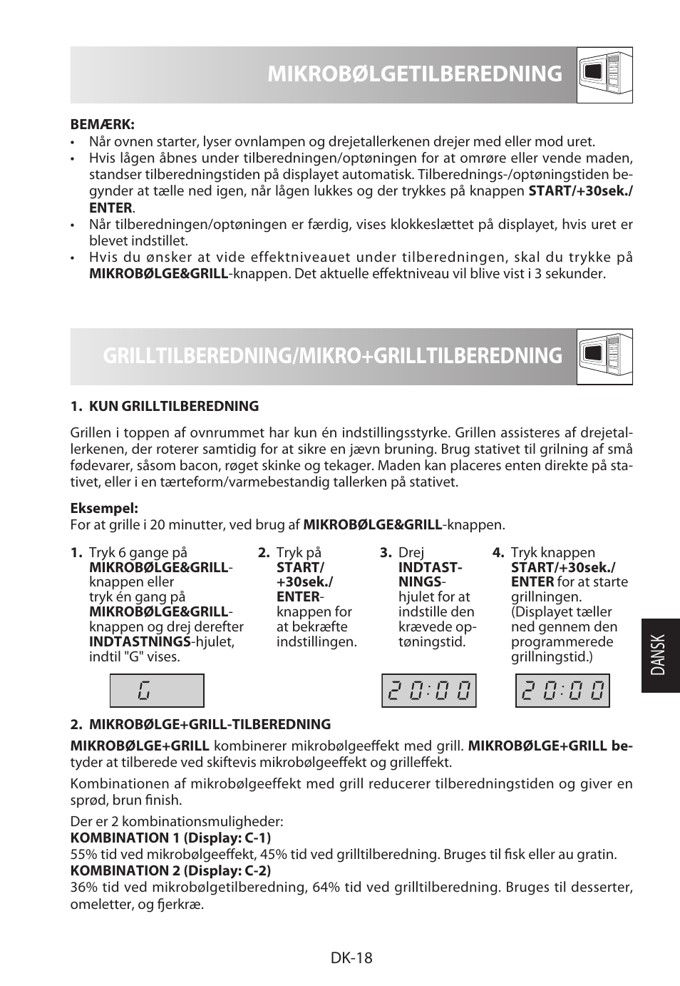 Mikrobølgetilberedning, Grilltilberedning/mikro+grilltilberedning, Da ns k | Sharp R-622STWE Four à micro-ondes gril User Manual | Page 177 / 266