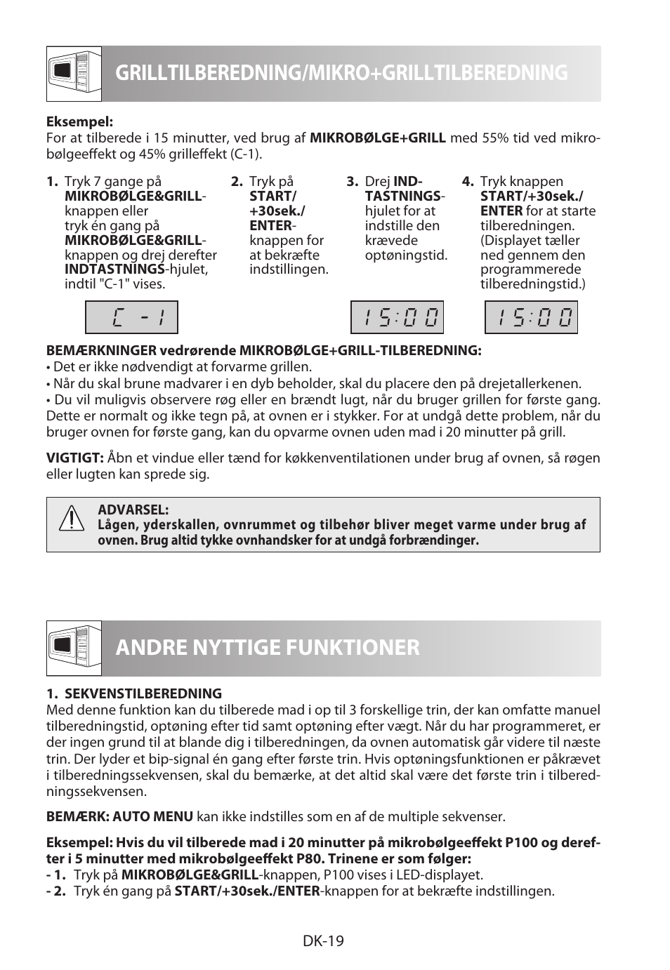 Grilltilberedning/mikro+grilltilberedning, Andre nyttige funktioner | Sharp R-622STWE Four à micro-ondes gril User Manual | Page 178 / 266