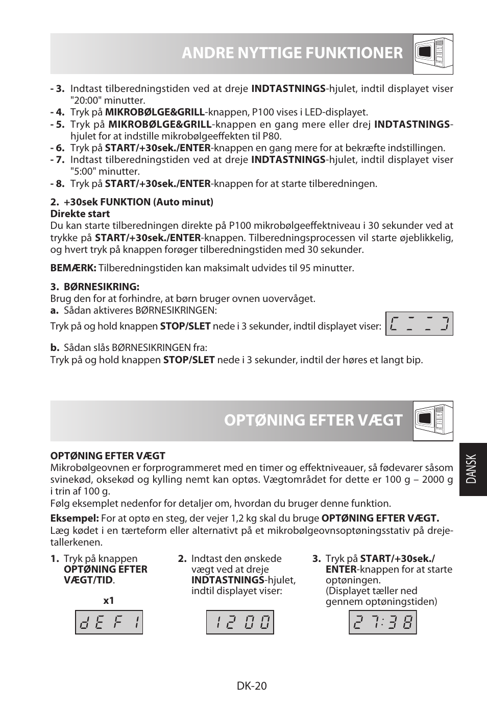 Optøning efter vægt, Andre nyttige funktioner, Da ns k | Sharp R-622STWE Four à micro-ondes gril User Manual | Page 179 / 266