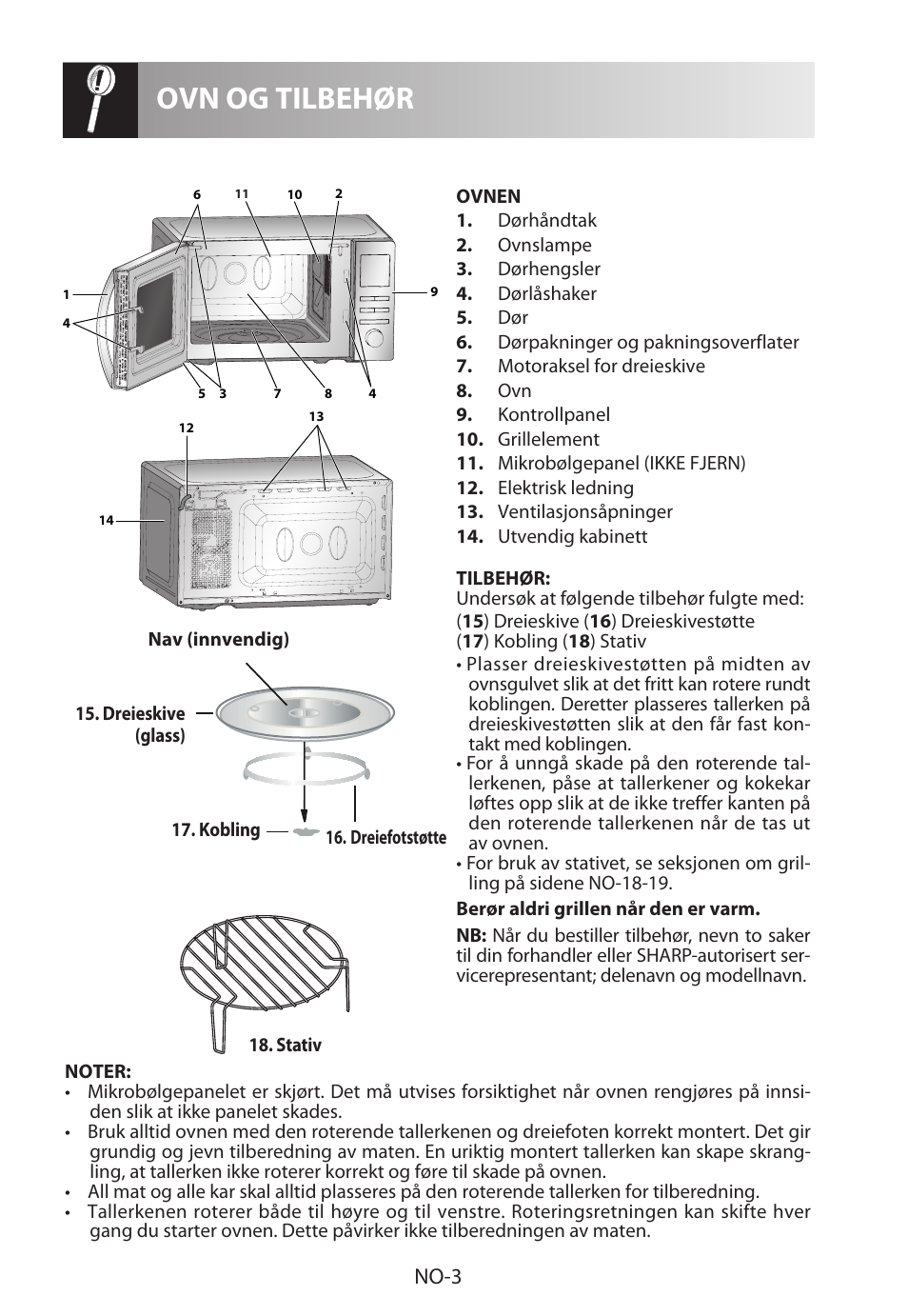Ovn og tilbehør, No-3 | Sharp R-622STWE Four à micro-ondes gril User Manual | Page 188 / 266