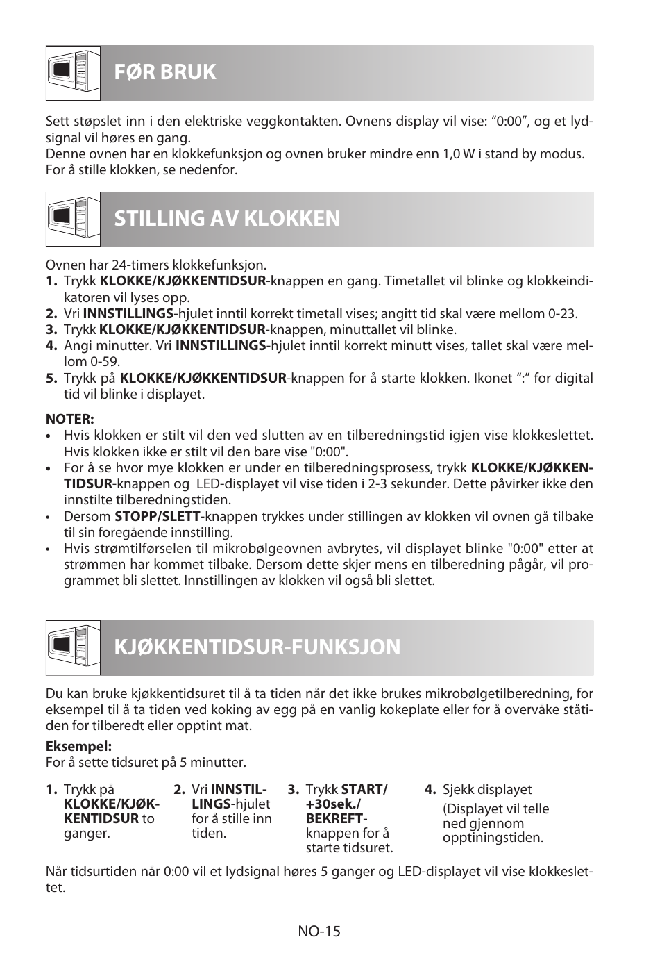 Før bruk stilling av klokken, Kjøkkentidsur-funksjon | Sharp R-622STWE Four à micro-ondes gril User Manual | Page 200 / 266
