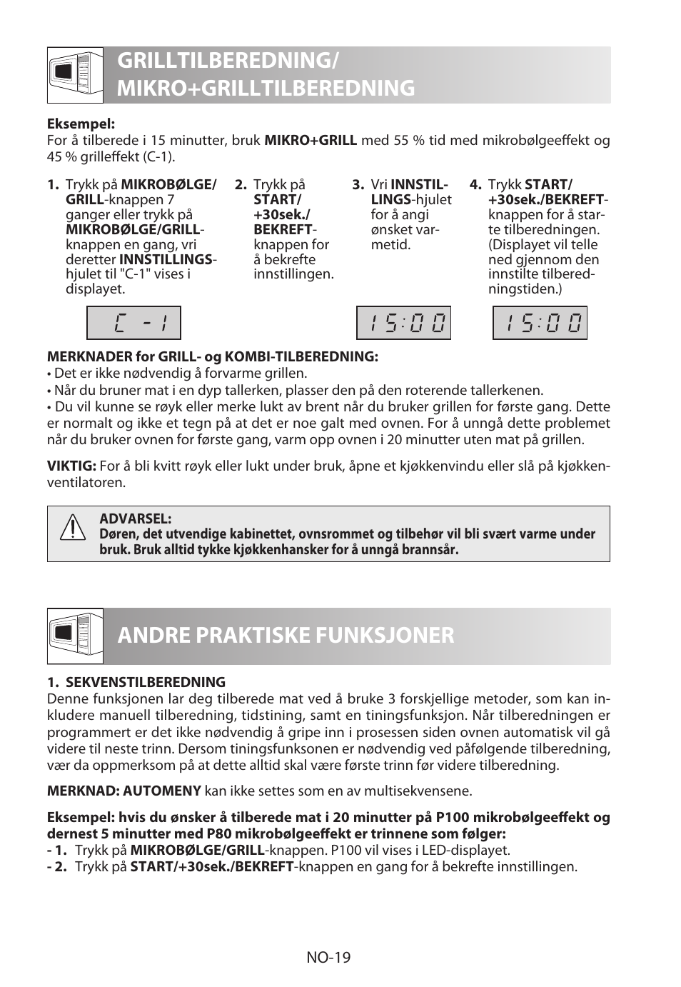 Grilltilberedning/ mikro+grilltilberedning, Andre praktiske funksjoner | Sharp R-622STWE Four à micro-ondes gril User Manual | Page 204 / 266