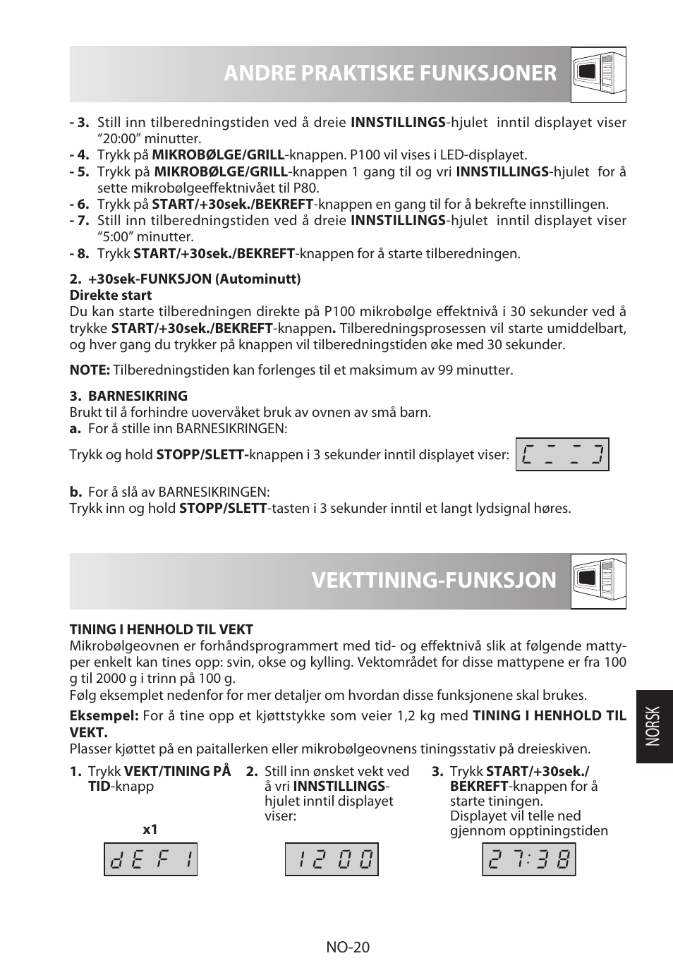 Vekttining-funksjon, Andre praktiske funksjoner, Norsk | Sharp R-622STWE Four à micro-ondes gril User Manual | Page 205 / 266