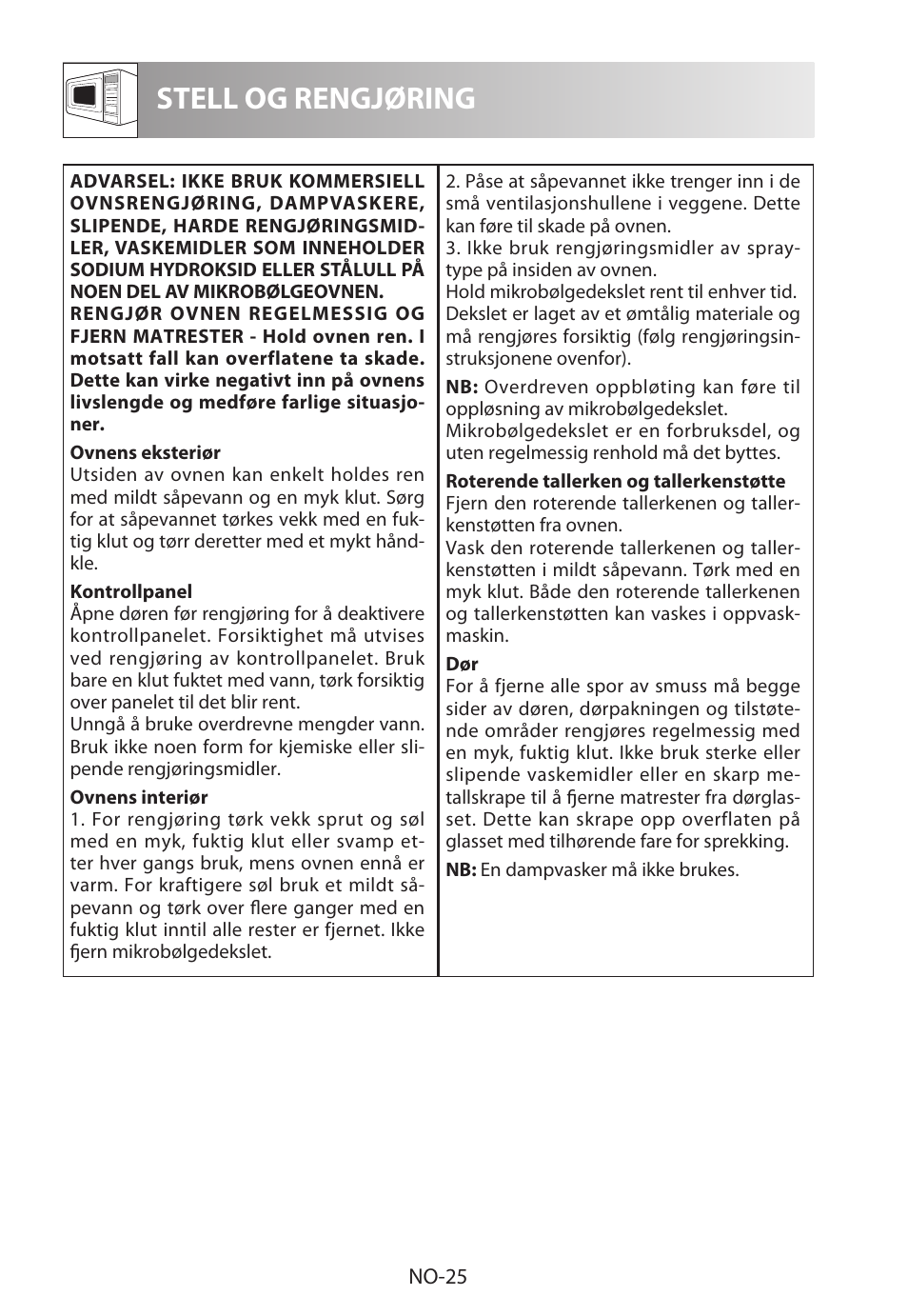 Stell og rengjøring | Sharp R-622STWE Four à micro-ondes gril User Manual | Page 210 / 266