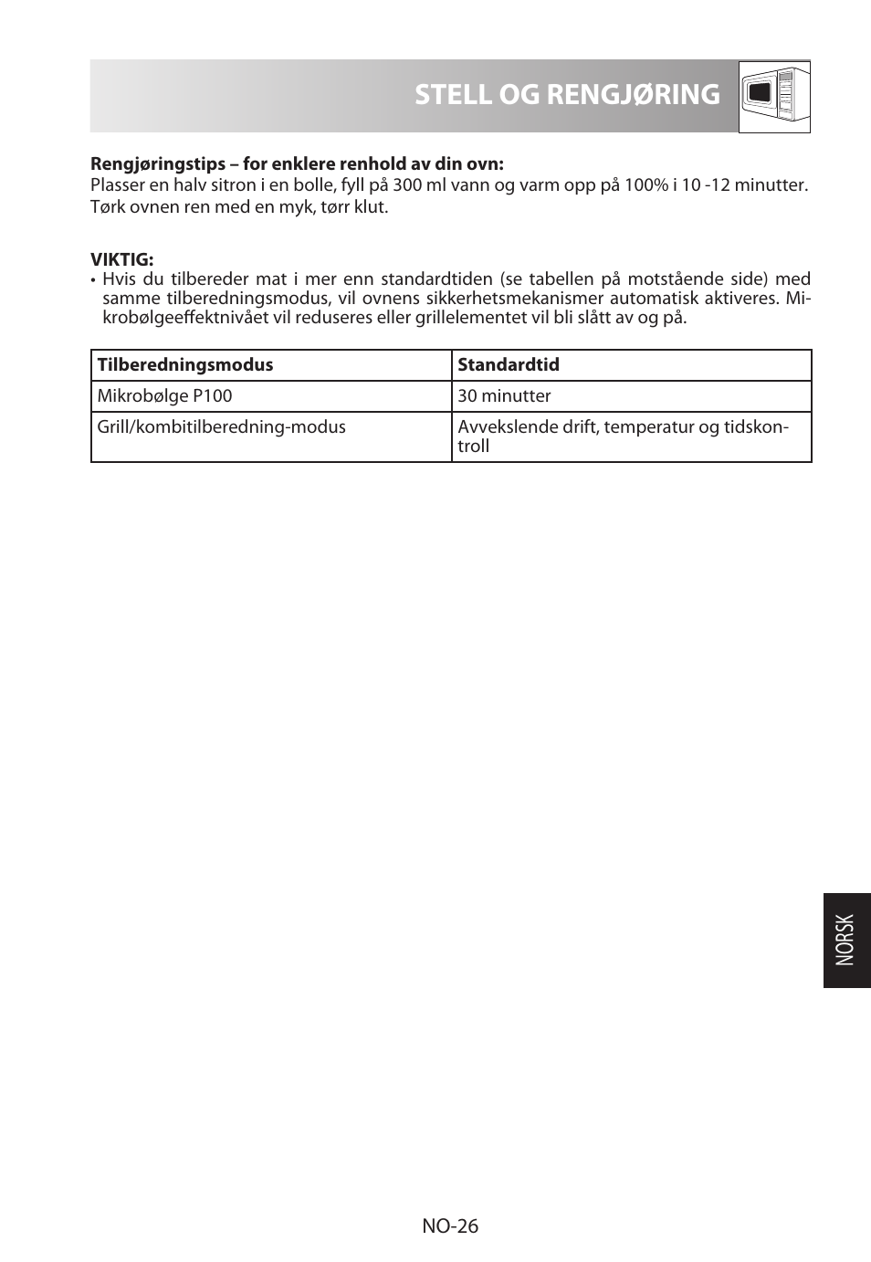 Stell og rengjøring, Norsk | Sharp R-622STWE Four à micro-ondes gril User Manual | Page 211 / 266