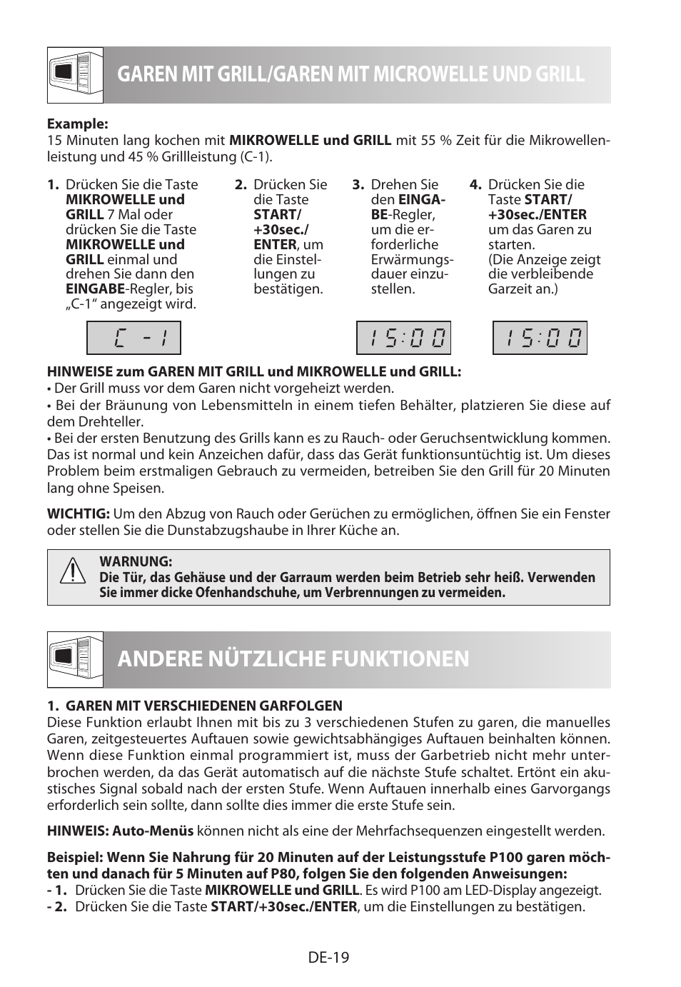 Garen mit grill/garen mit microwelle und grill, Andere nützliche funktionen | Sharp R-622STWE Four à micro-ondes gril User Manual | Page 22 / 266