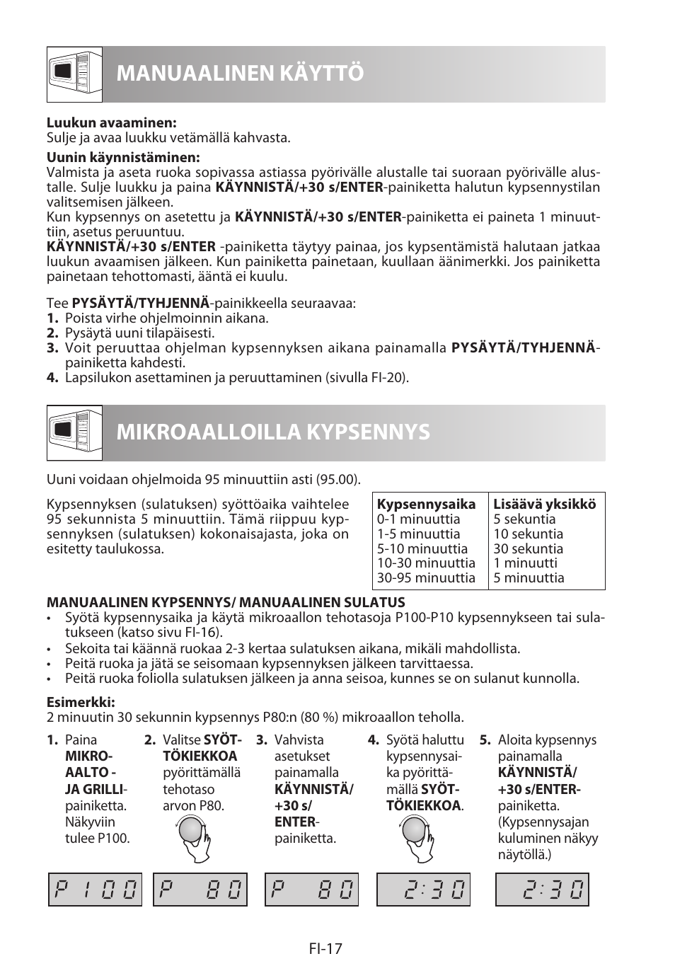 Manuaalinen käyttö mikroaalloilla kypsennys | Sharp R-622STWE Four à micro-ondes gril User Manual | Page 228 / 266