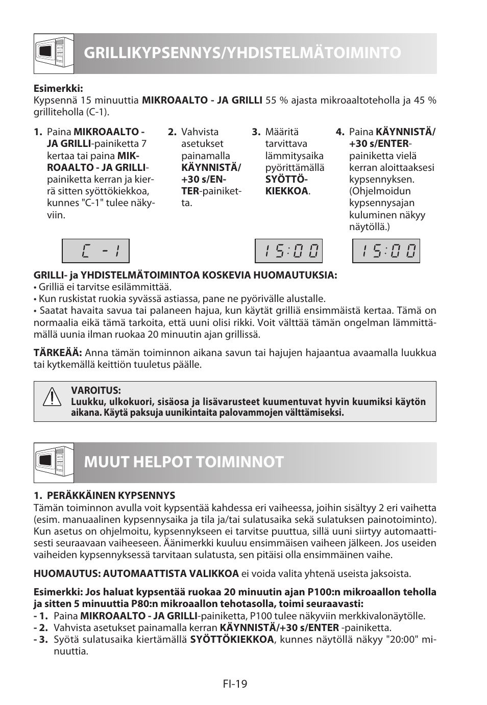 Grillikypsennys/yhdistelmätoiminto, Muut helpot toiminnot | Sharp R-622STWE Four à micro-ondes gril User Manual | Page 230 / 266