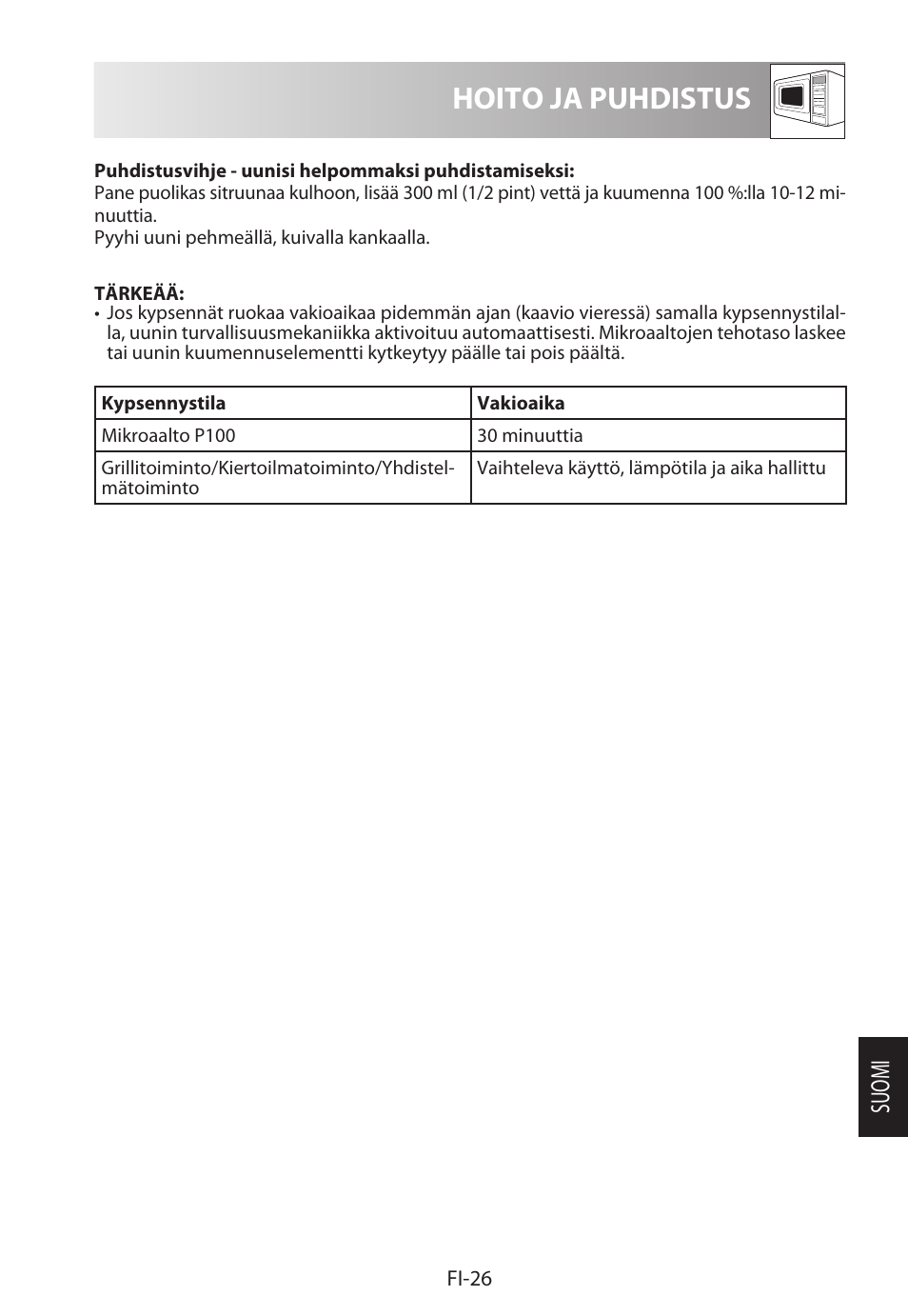 Hoito ja puhdistus, Suomi | Sharp R-622STWE Four à micro-ondes gril User Manual | Page 237 / 266