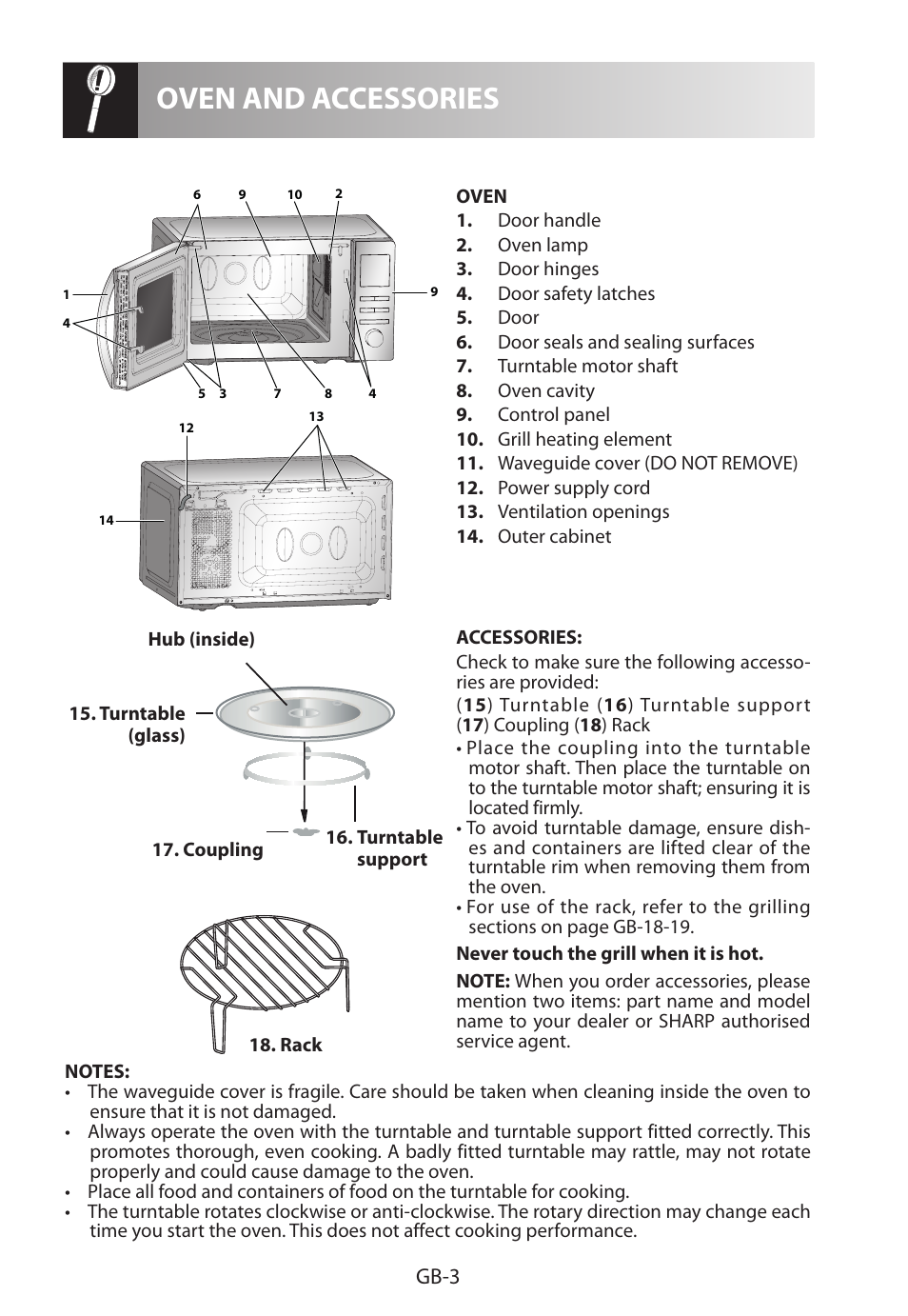 Oven and accessories, Gb-3 | Sharp R-622STWE Four à micro-ondes gril User Manual | Page 240 / 266