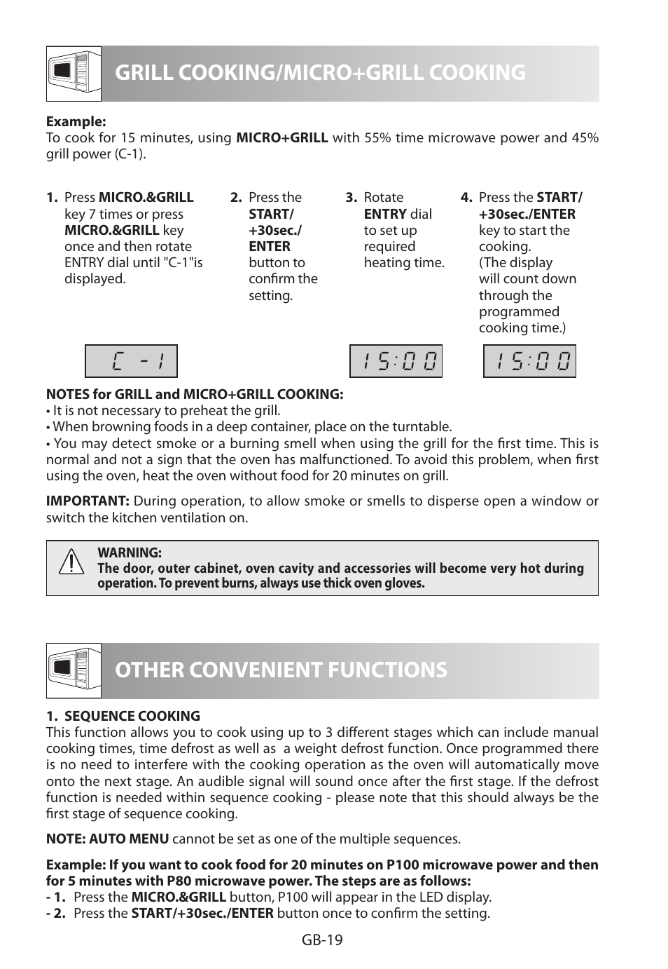 Grill cooking/micro+grill cooking, Other convenient functions | Sharp R-622STWE Four à micro-ondes gril User Manual | Page 256 / 266