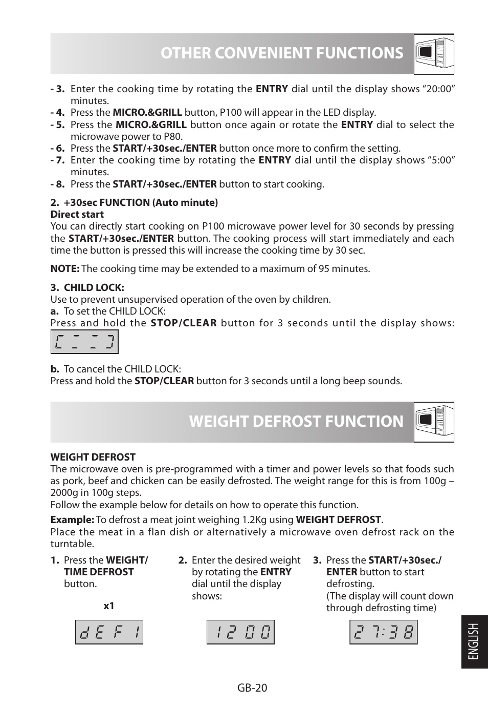 Weight defrost function, Other convenient functions, English | Sharp R-622STWE Four à micro-ondes gril User Manual | Page 257 / 266