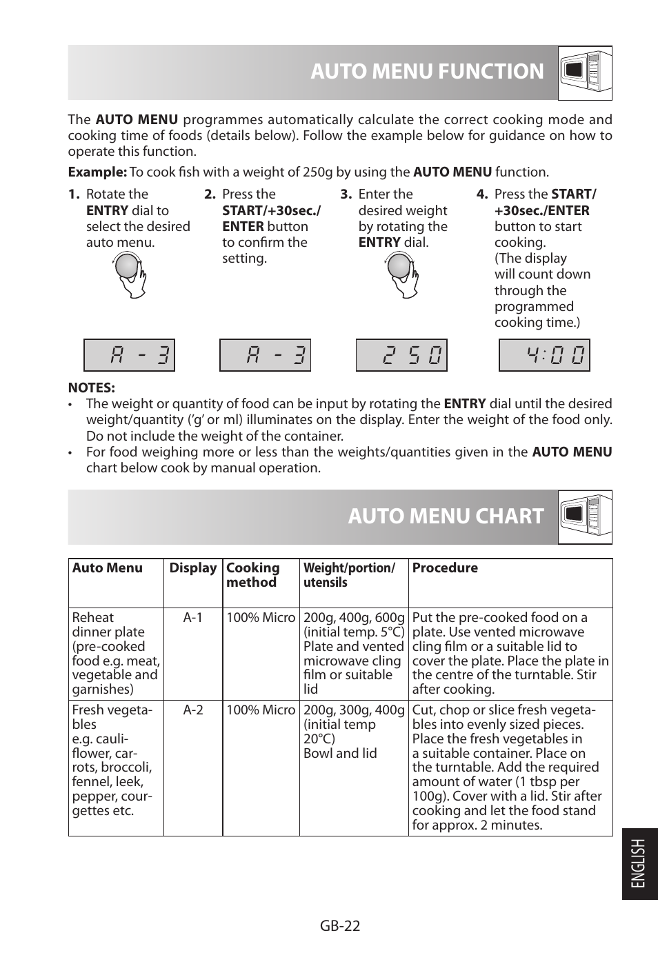 Auto menu chart, Auto menu function, English | Sharp R-622STWE Four à micro-ondes gril User Manual | Page 259 / 266
