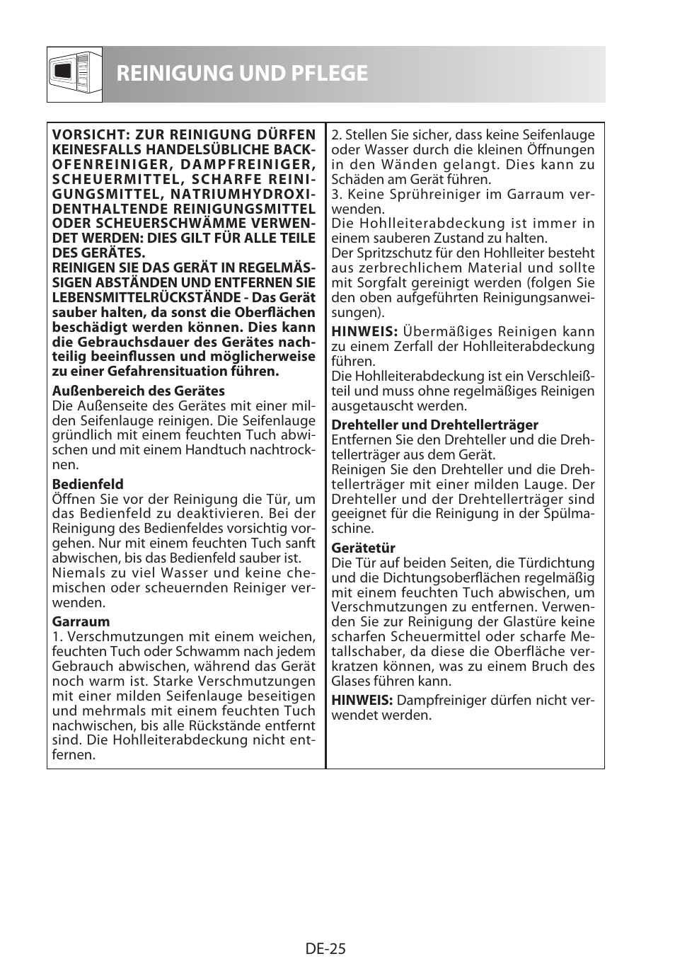 Reinigung und pflege | Sharp R-622STWE Four à micro-ondes gril User Manual | Page 28 / 266