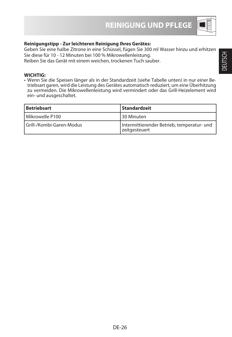 Reinigung und pflege, Deutsch | Sharp R-622STWE Four à micro-ondes gril User Manual | Page 29 / 266