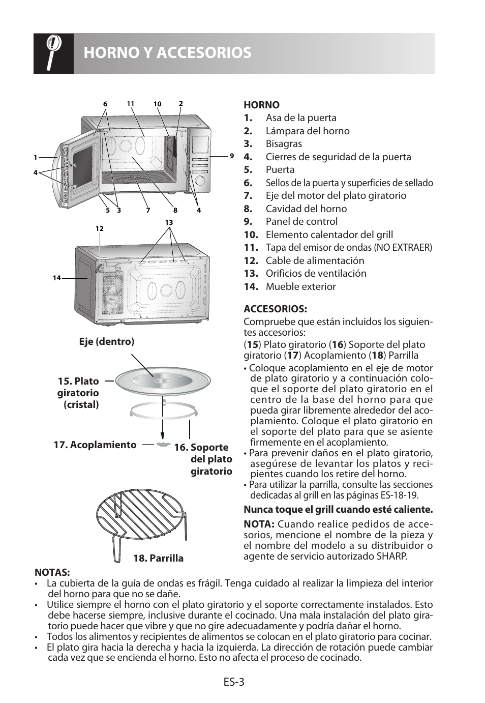 Horno y accesorios, Es-3 | Sharp R-622STWE Four à micro-ondes gril User Manual | Page 32 / 266