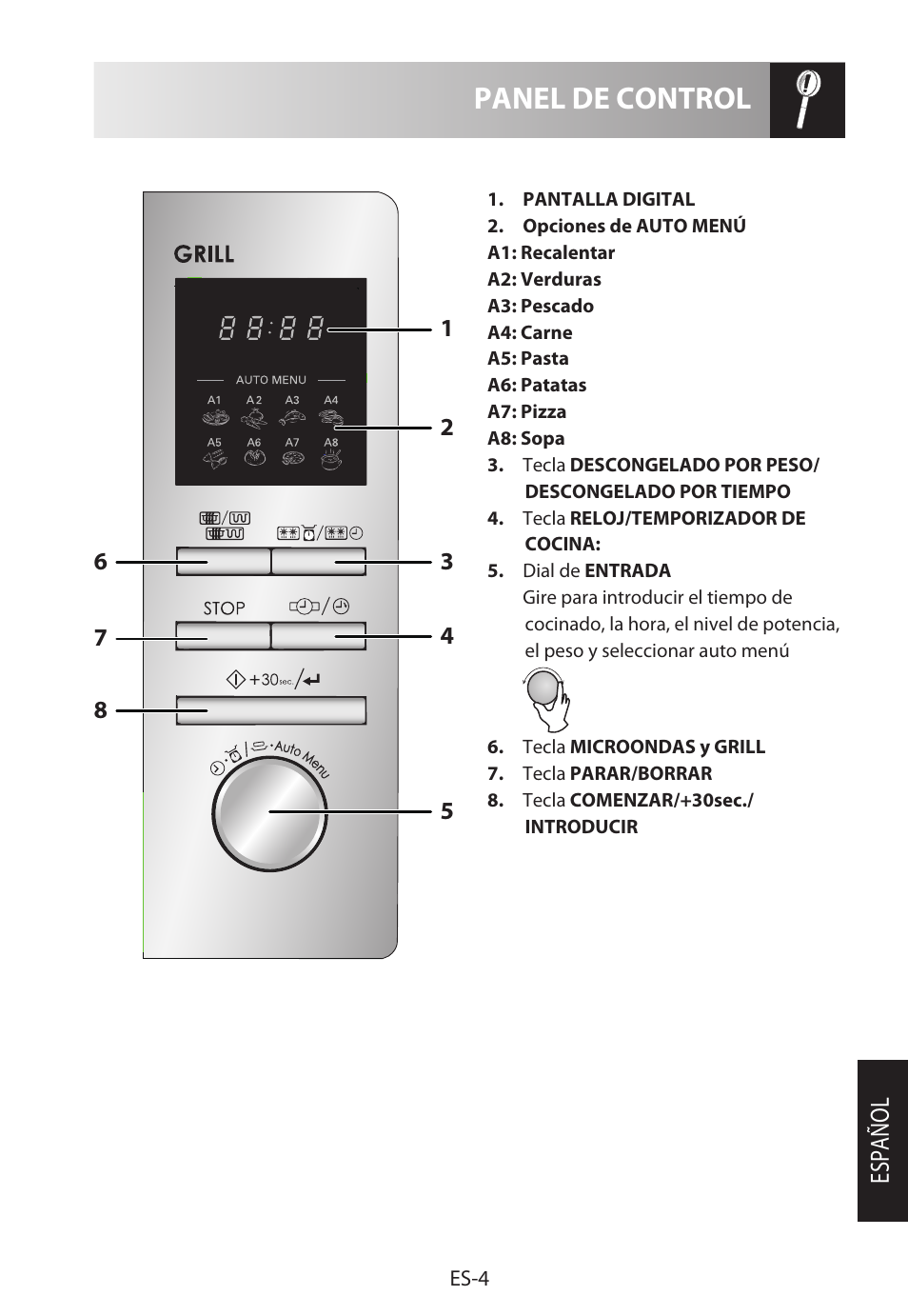 Panel de control | Sharp R-622STWE Four à micro-ondes gril User Manual | Page 33 / 266