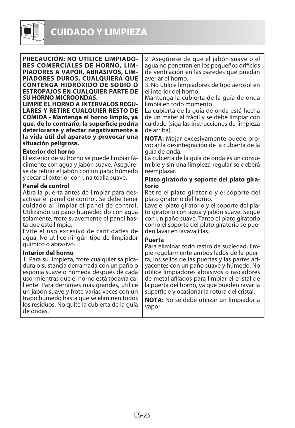 Cuidado y limpieza | Sharp R-622STWE Four à micro-ondes gril User Manual | Page 54 / 266