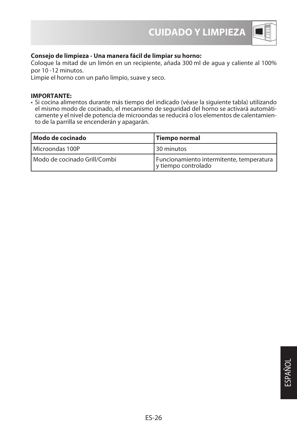 Cuidado y limpieza, Español | Sharp R-622STWE Four à micro-ondes gril User Manual | Page 55 / 266