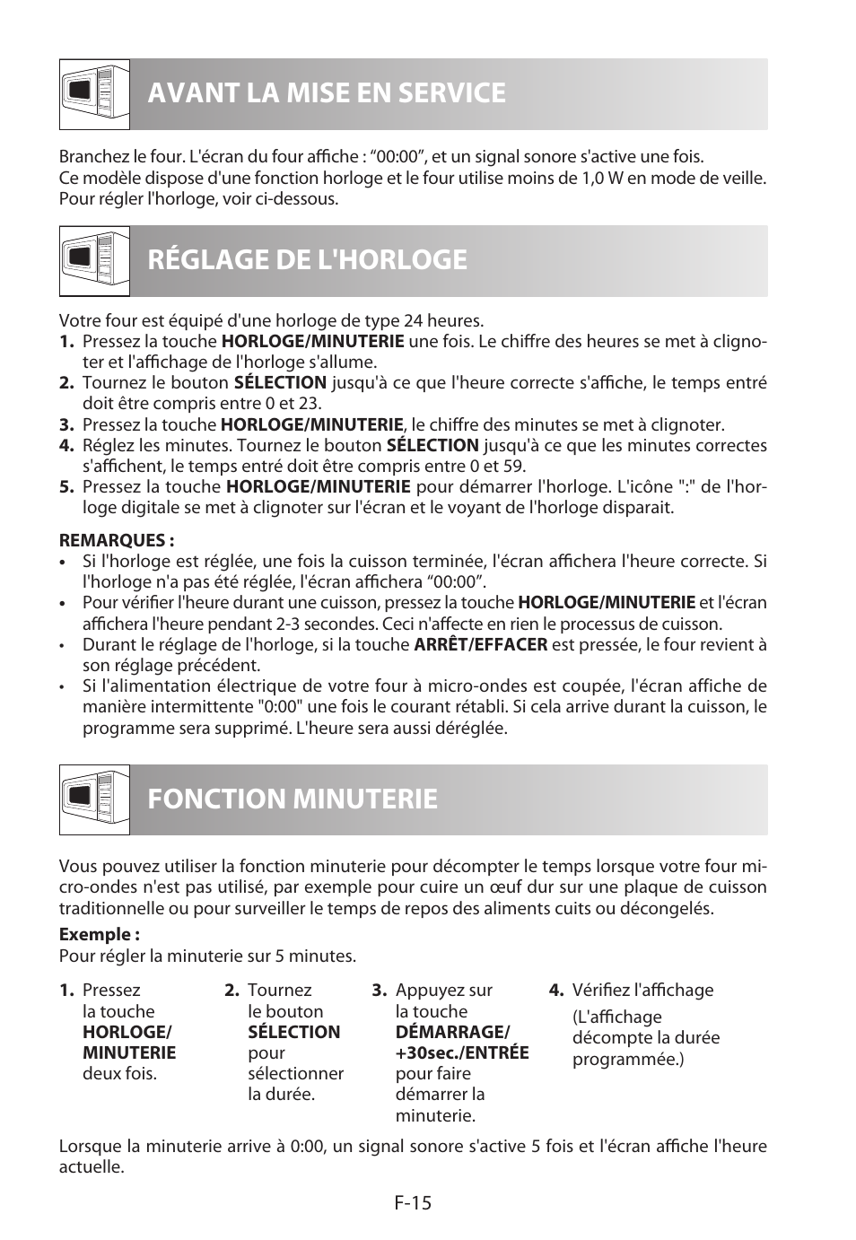 Avant la mise en service réglage de l'horloge, Fonction minuterie | Sharp R-622STWE Four à micro-ondes gril User Manual | Page 70 / 266