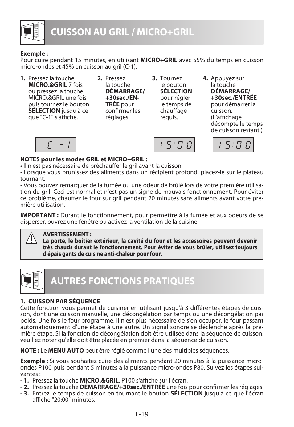 Cuisson au gril / micro+gril, Autres fonctions pratiques | Sharp R-622STWE Four à micro-ondes gril User Manual | Page 74 / 266