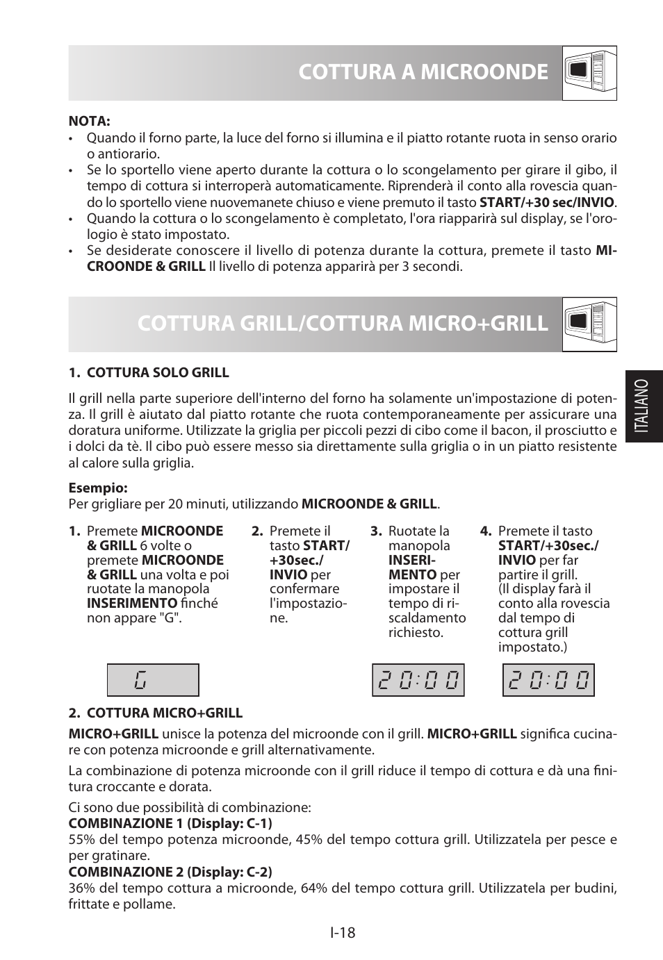 Cottura a microonde, Cottura grill/cottura micro+grill, It aliano | Sharp R-622STWE Four à micro-ondes gril User Manual | Page 99 / 266