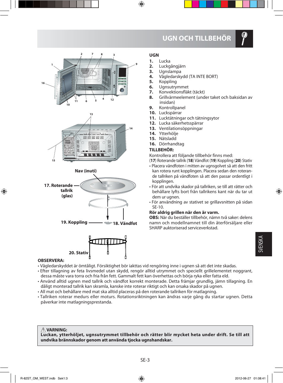 Ugn och tillbehör, Svensk a, Se-3 | Sharp R-82STW Four à micro-ondes combiné User Manual | Page 101 / 180