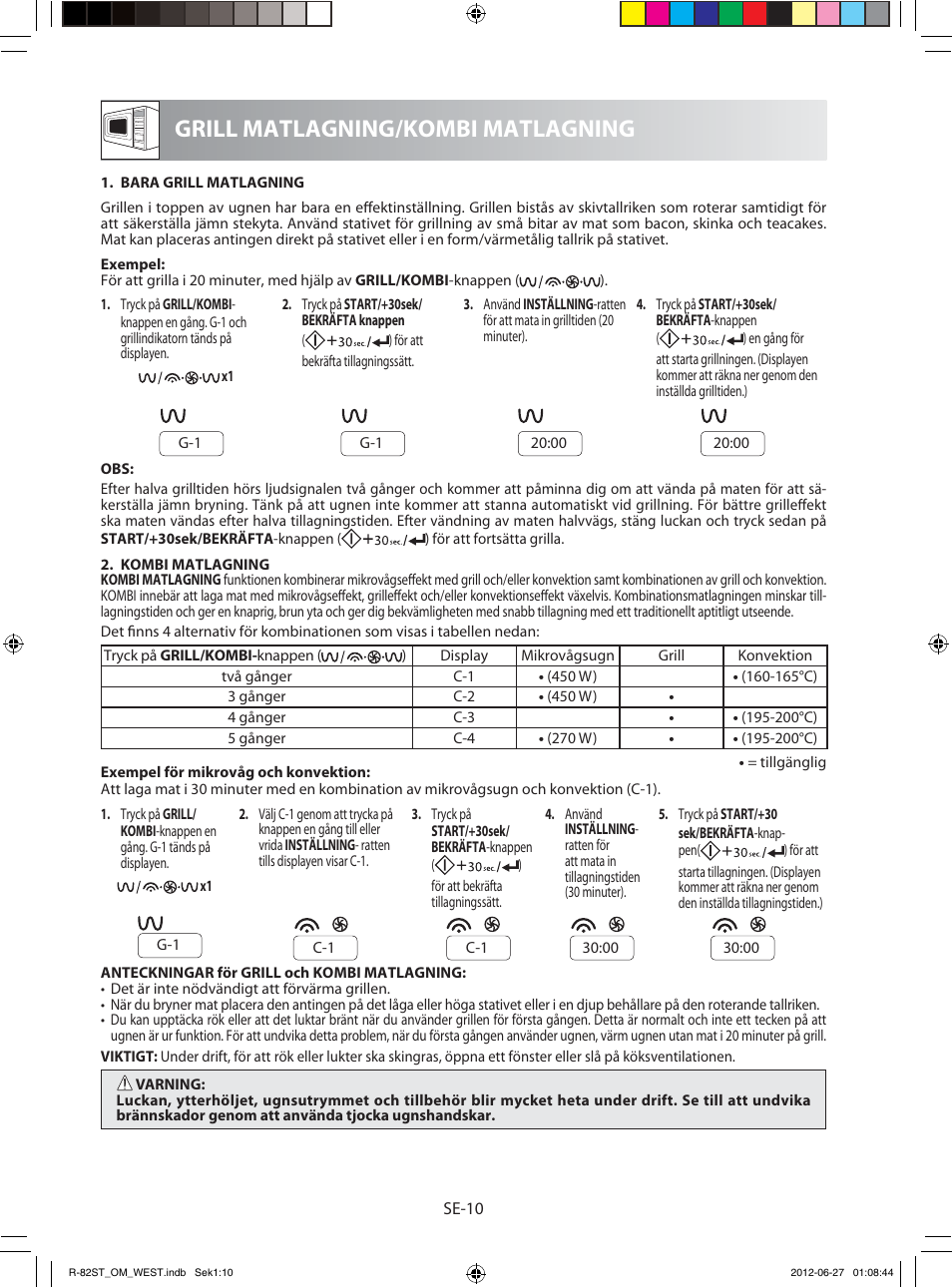 Grill matlagning/kombi matlagning | Sharp R-82STW Four à micro-ondes combiné User Manual | Page 108 / 180