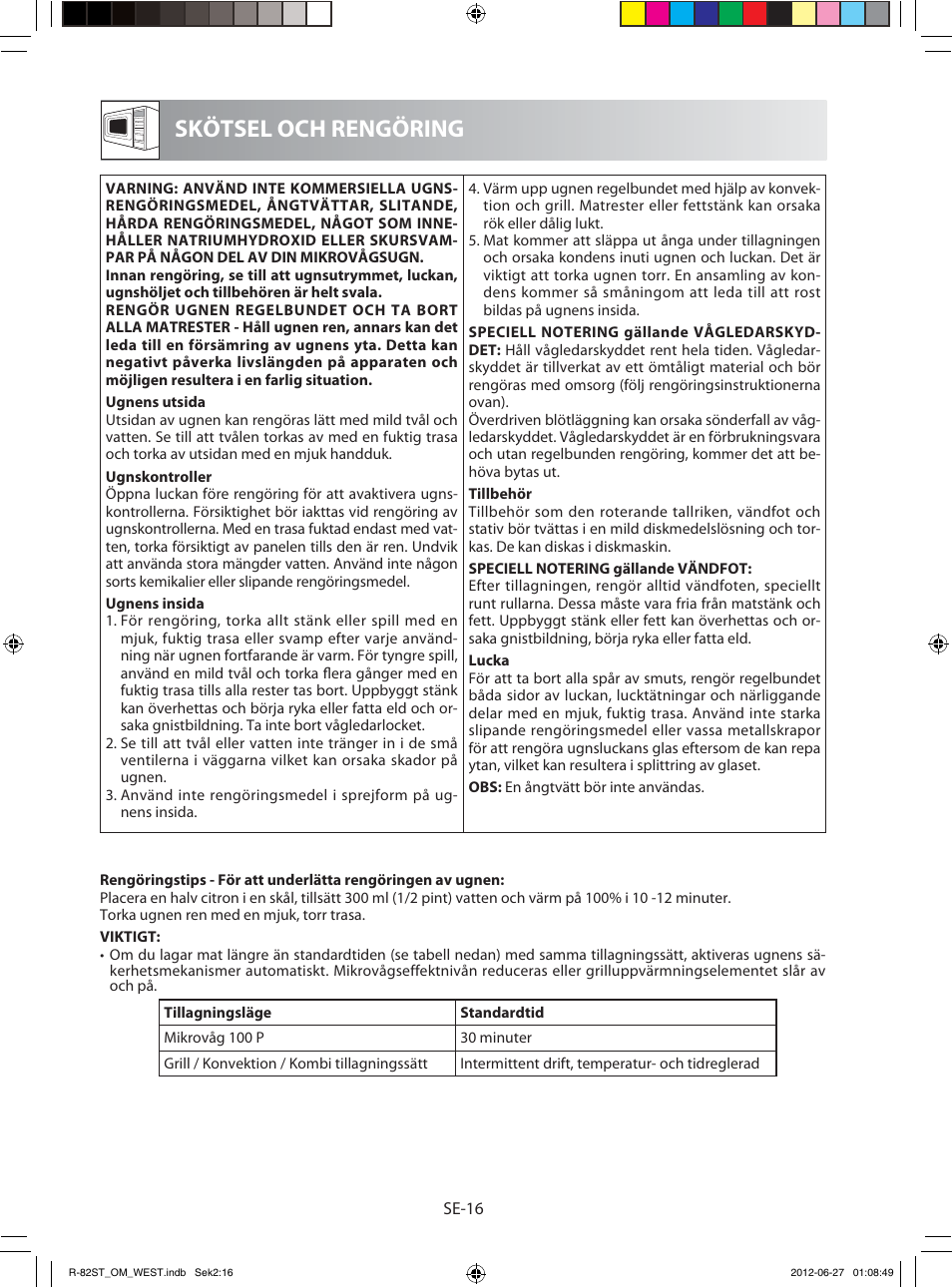 Skötsel och rengöring | Sharp R-82STW Four à micro-ondes combiné User Manual | Page 114 / 180