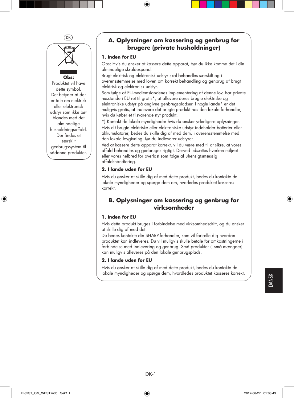 Dansk | Sharp R-82STW Four à micro-ondes combiné User Manual | Page 115 / 180