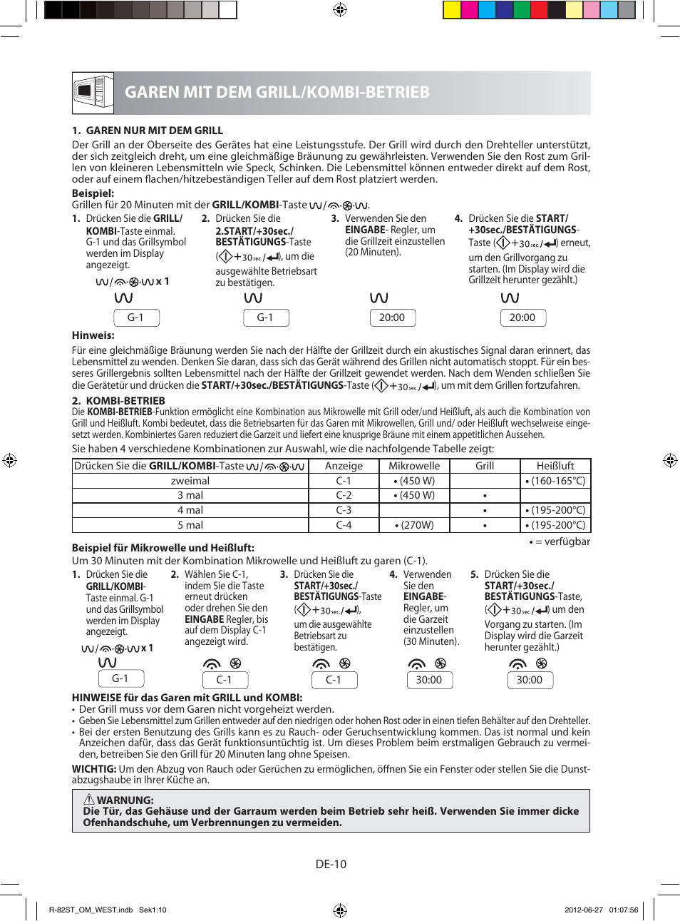 Garen mit dem grill/kombi-betrieb | Sharp R-82STW Four à micro-ondes combiné User Manual | Page 12 / 180