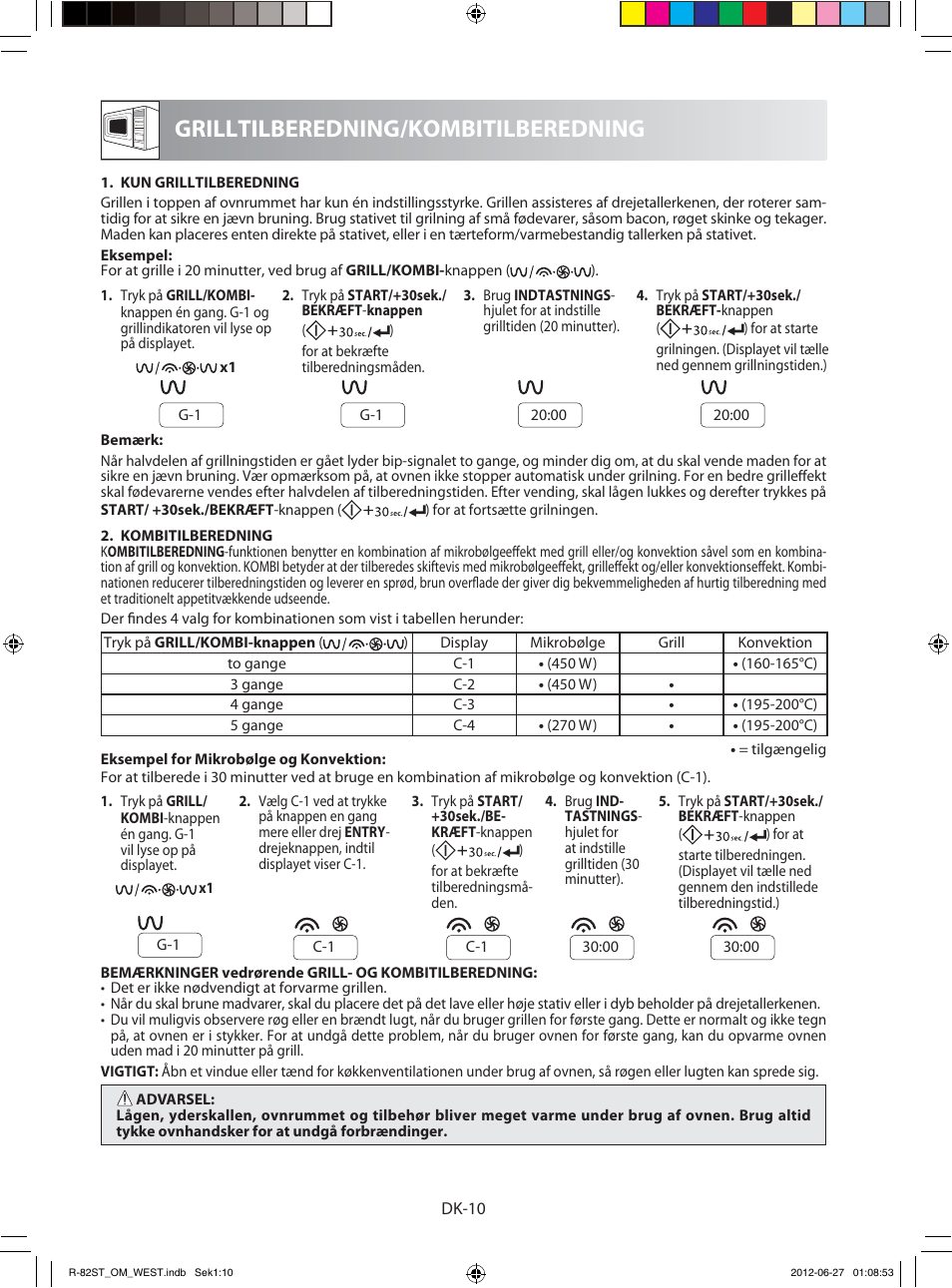 Grilltilberedning/kombitilberedning | Sharp R-82STW Four à micro-ondes combiné User Manual | Page 124 / 180