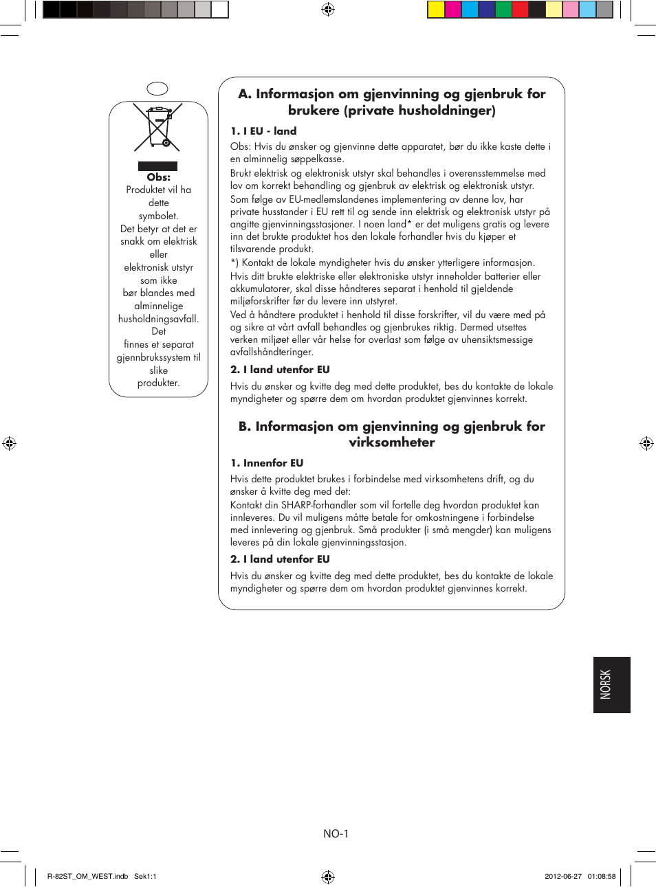 Norsk | Sharp R-82STW Four à micro-ondes combiné User Manual | Page 131 / 180