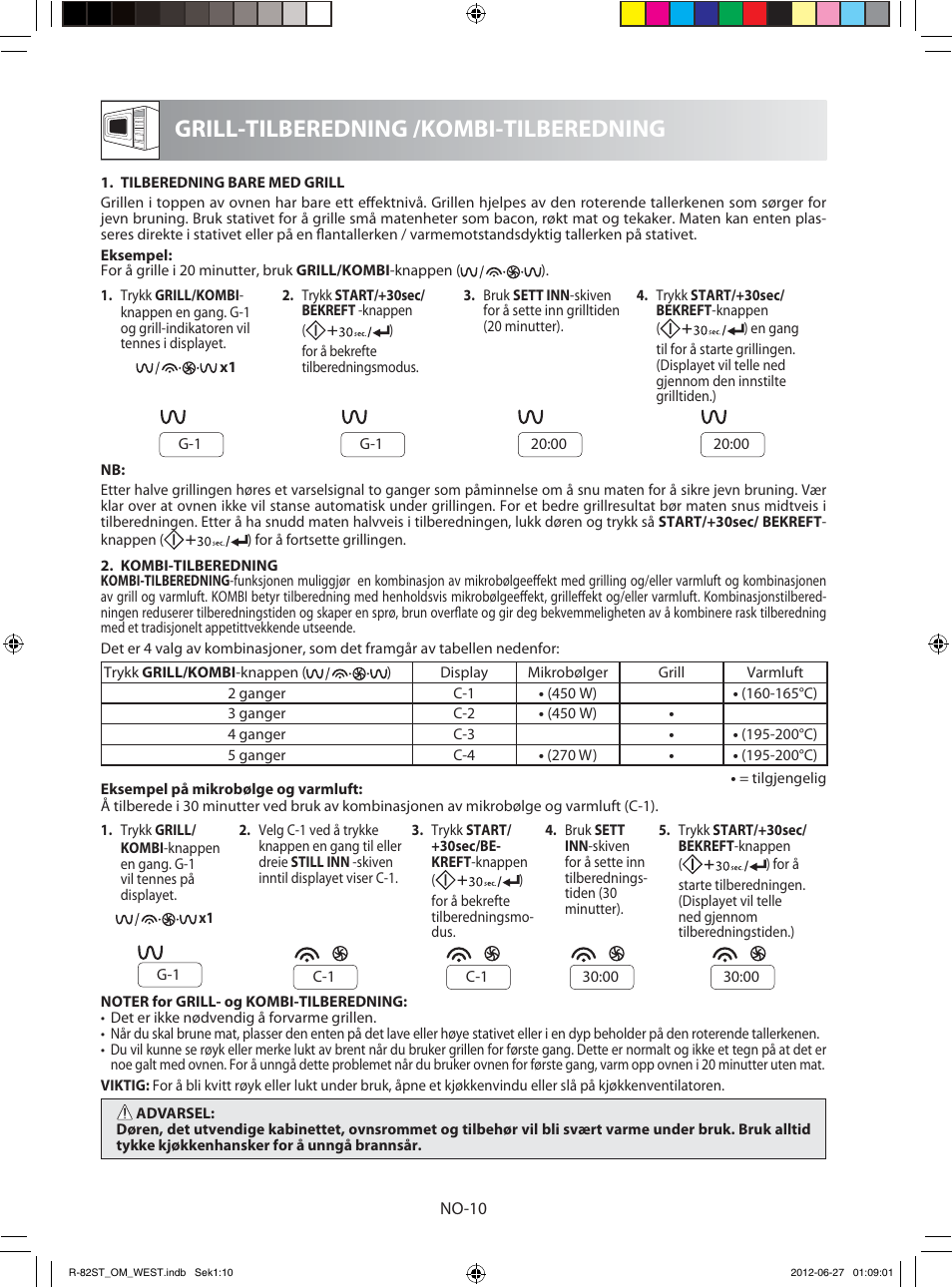 Grill-tilberedning /kombi-tilberedning | Sharp R-82STW Four à micro-ondes combiné User Manual | Page 140 / 180