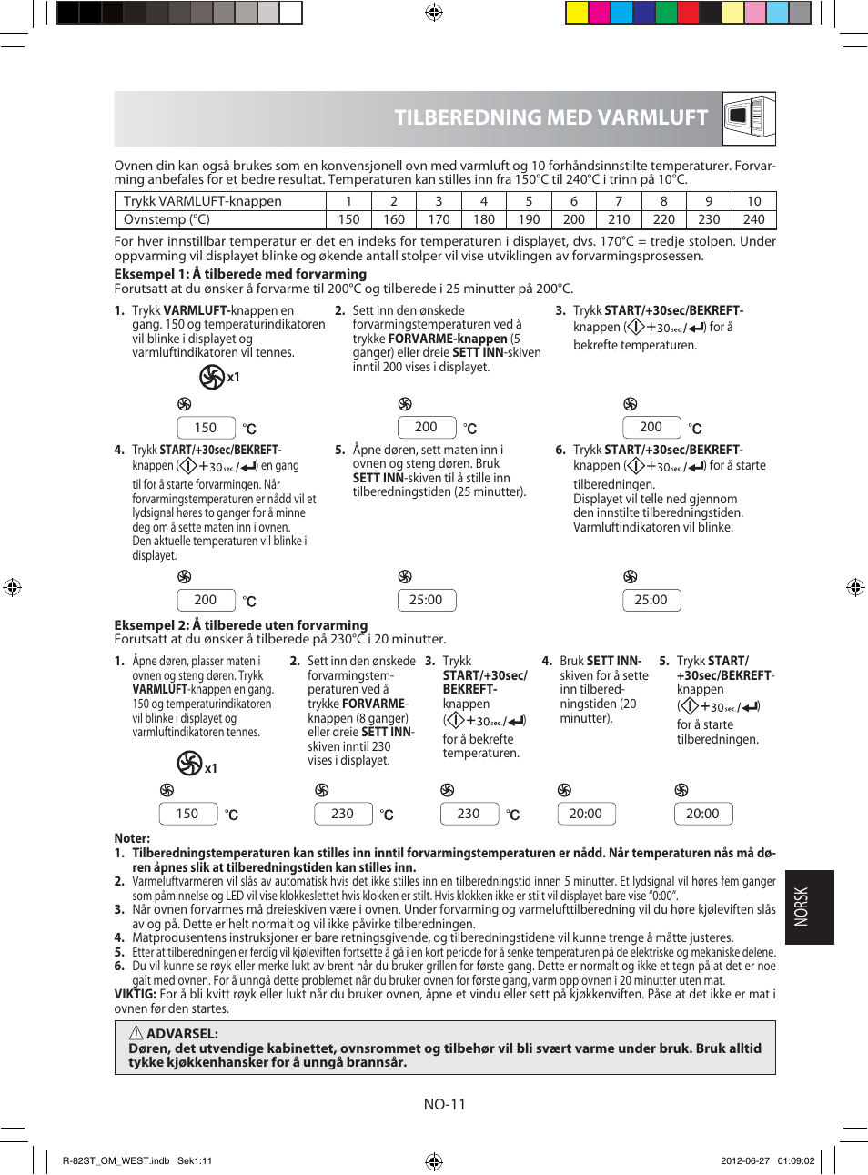 Tilberedning med varmluft, Norsk | Sharp R-82STW Four à micro-ondes combiné User Manual | Page 141 / 180