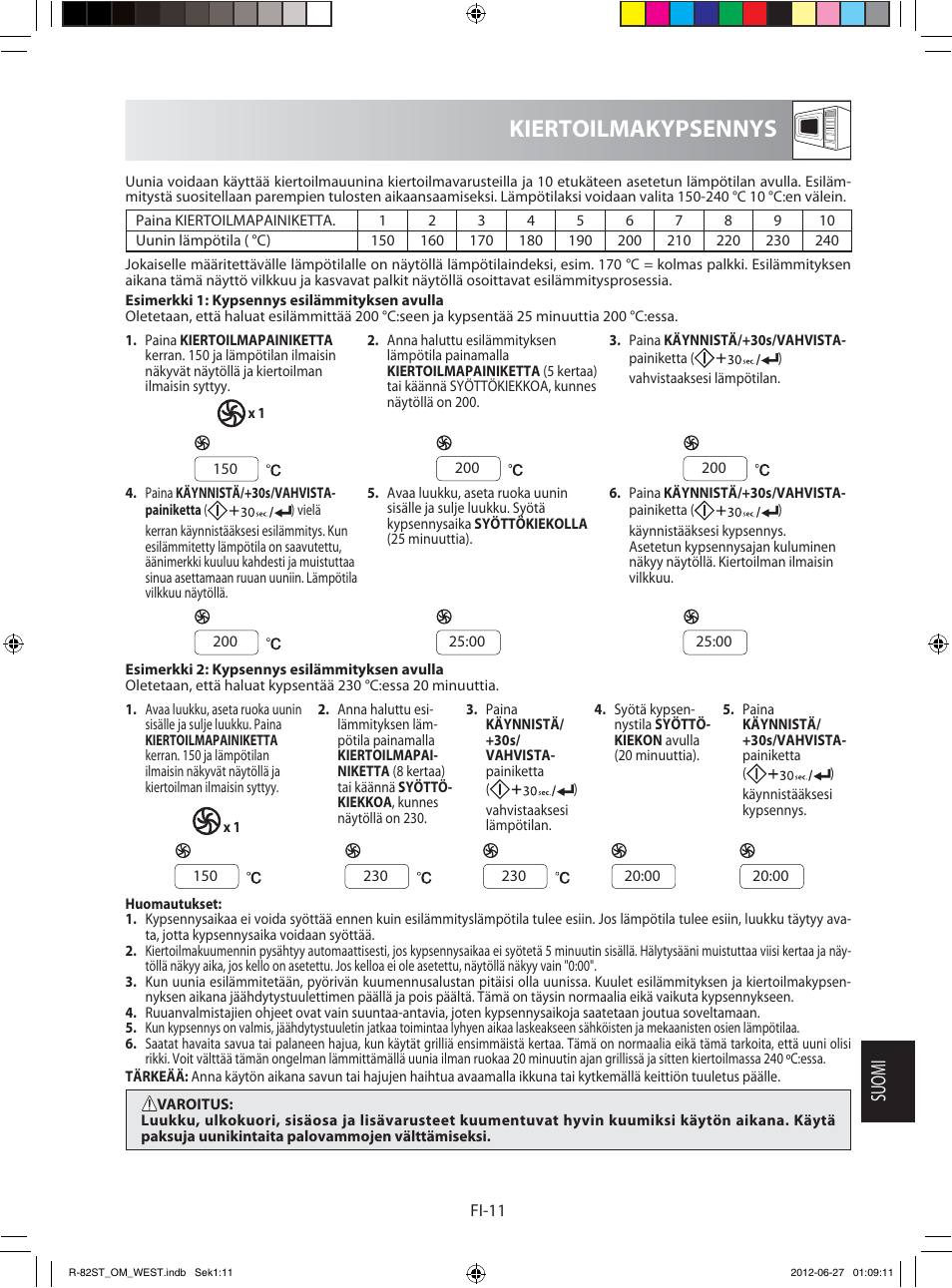 Kiertoilmakypsennys, Suomi | Sharp R-82STW Four à micro-ondes combiné User Manual | Page 157 / 180