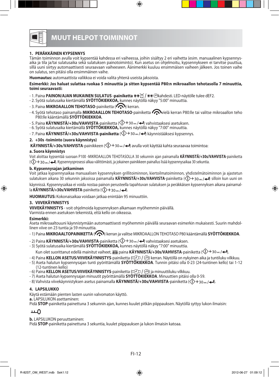 Muut helpot toiminnot | Sharp R-82STW Four à micro-ondes combiné User Manual | Page 158 / 180