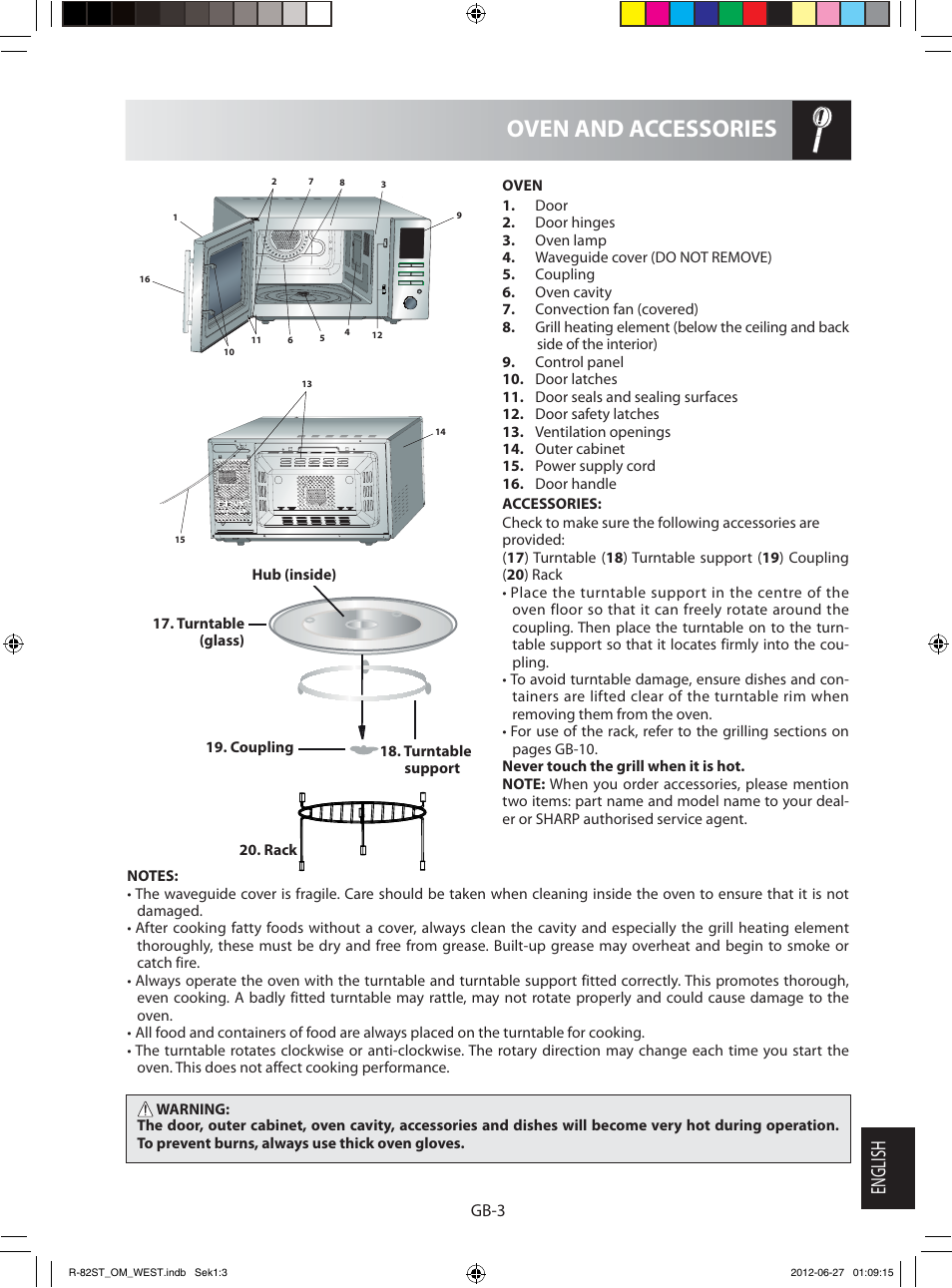 Oven and accessories, English | Sharp R-82STW Four à micro-ondes combiné User Manual | Page 165 / 180