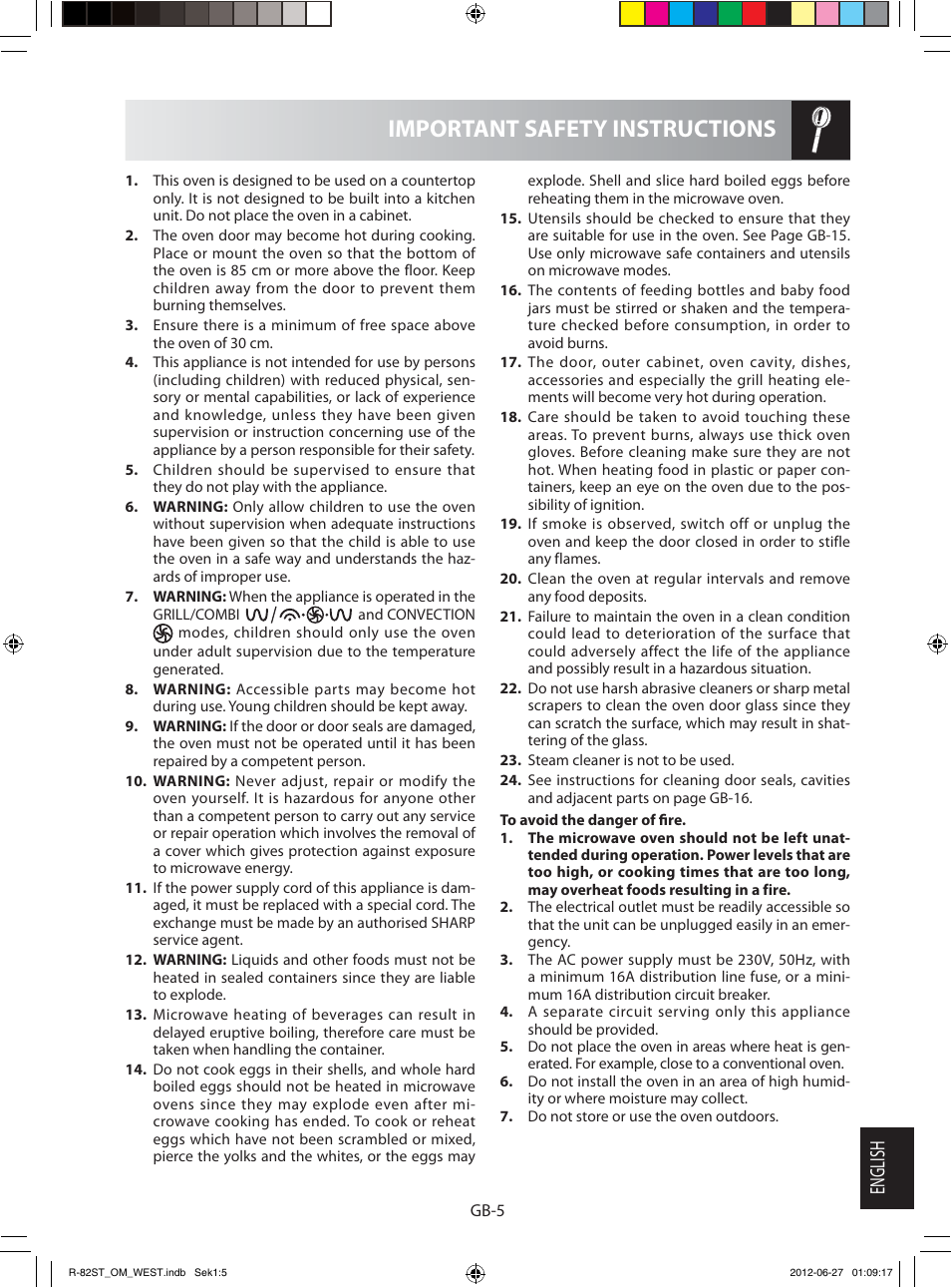 Important safety instructions, English | Sharp R-82STW Four à micro-ondes combiné User Manual | Page 167 / 180