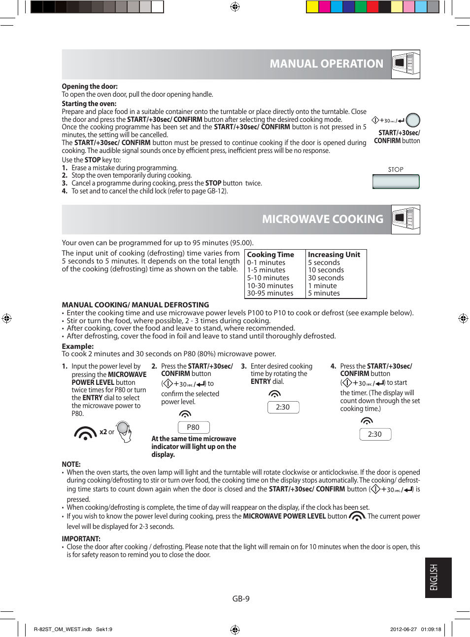 Microwave cooking manual operation, English | Sharp R-82STW Four à micro-ondes combiné User Manual | Page 171 / 180